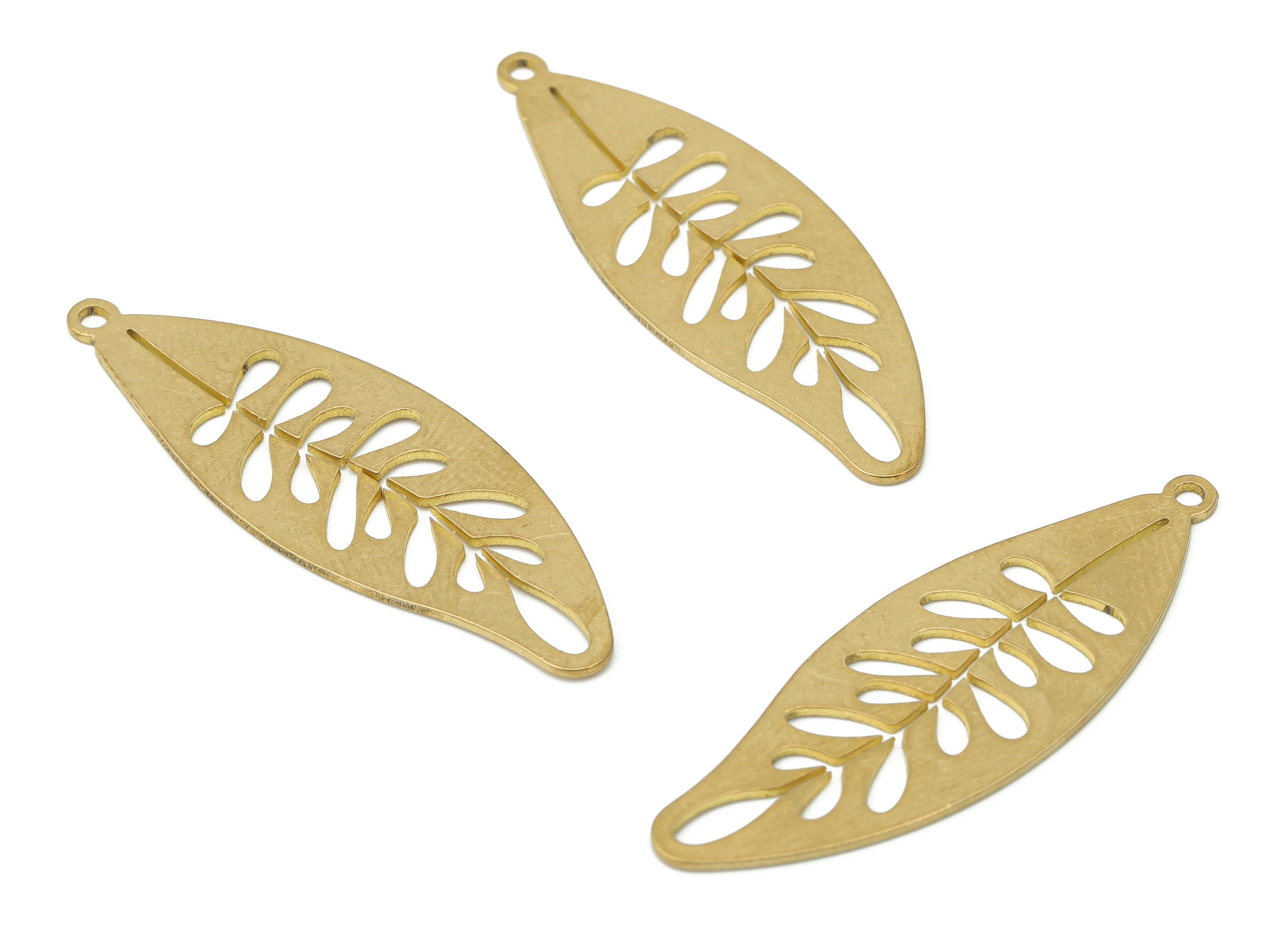 Brass Long Leaves Earring Charms - Raw Brass Leaf Pendant - DIY Jewelry Making Supplies - 39.66x13.22x0.65mm - PPA3488 - DOMEDBAZAAR
