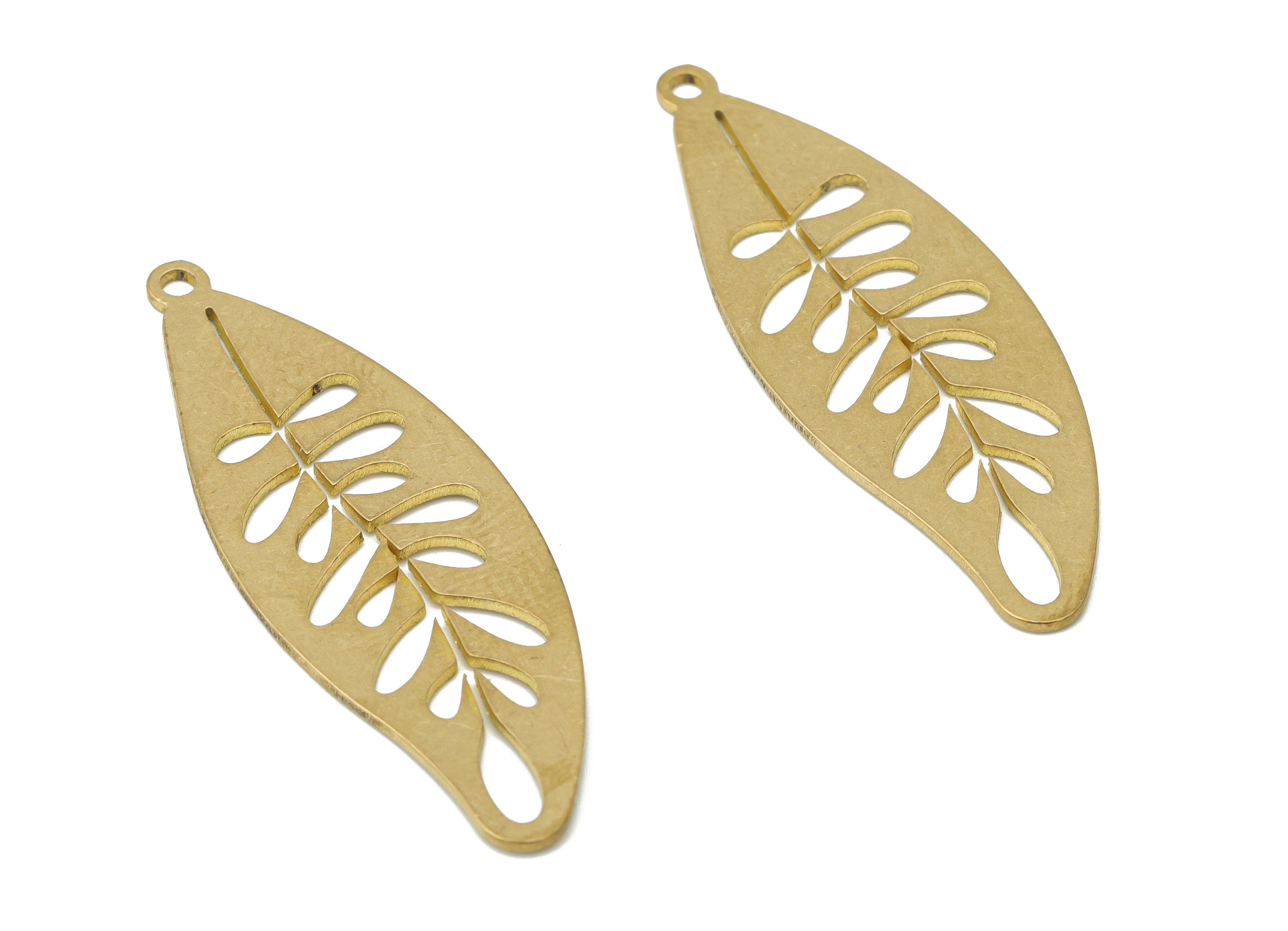 Brass Long Leaves Earring Charms - Raw Brass Leaf Pendant - DIY Jewelry Making Supplies - 39.66x13.22x0.65mm - PPA3488 - DOMEDBAZAAR