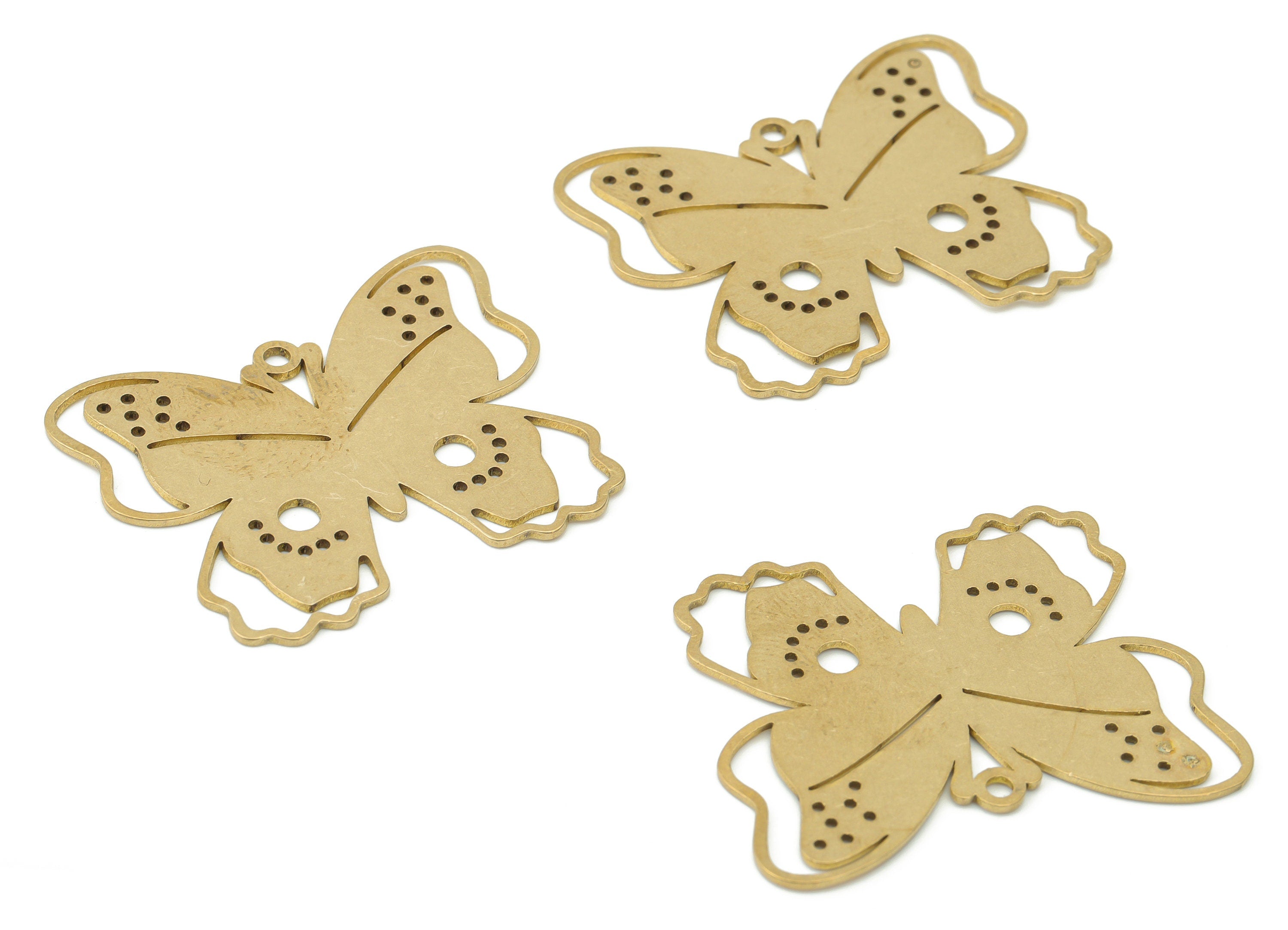 Brass Bubble Butterfly Earring Charms - Raw Brass Butterfly Pendant - DIY Jewelry Making Supplies - 35.86x28.46x0.73mm - PPA3202 - DOMEDBAZAAR
