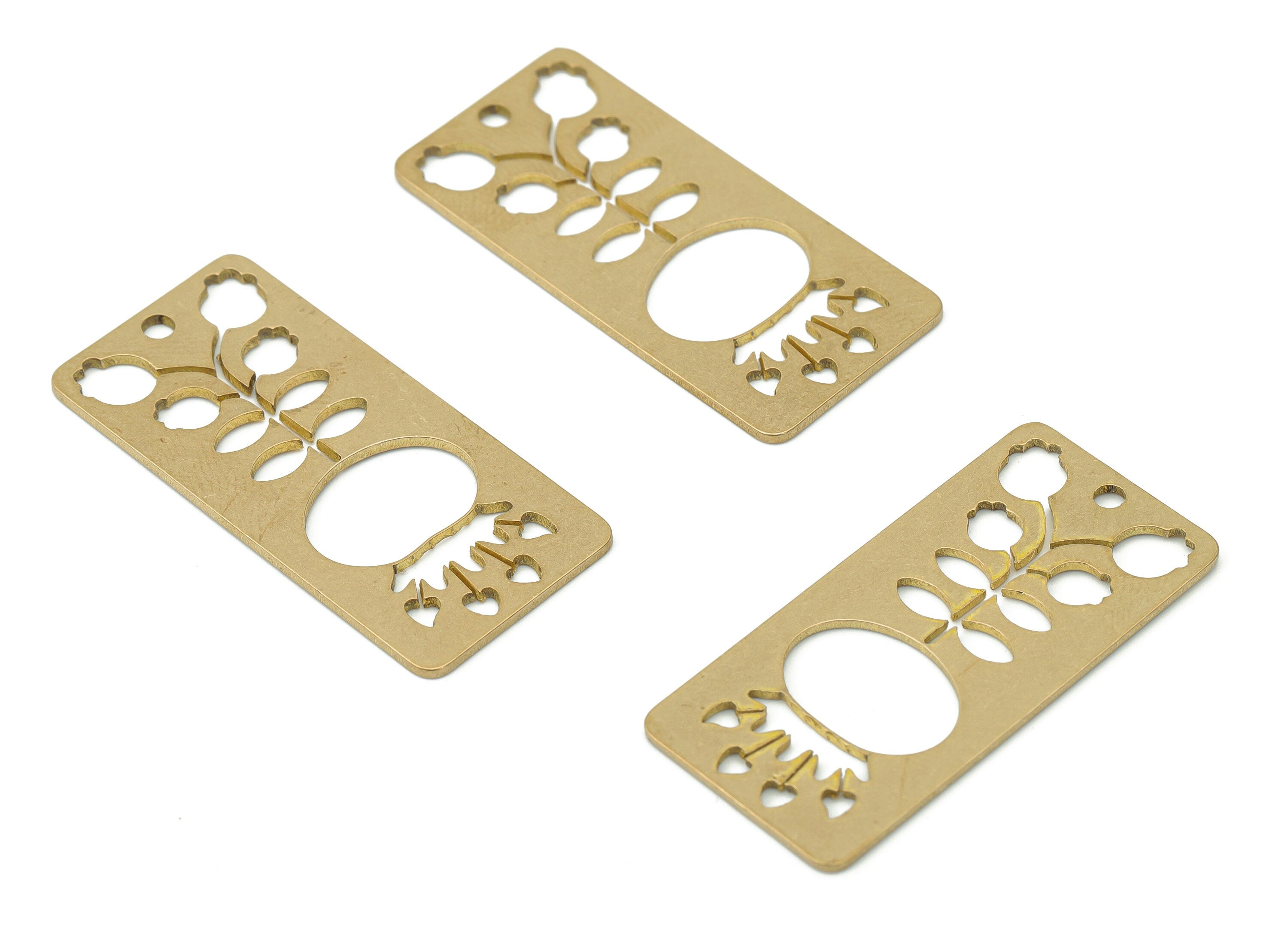 Brass Rectangle Flower Leaf Earring Charms - Raw Brass Heart Rectangle Pendant - DIY Jewelry Making Supplies - 35.78x16.8x0.83mm - PPA3423 - DOMEDBAZAAR