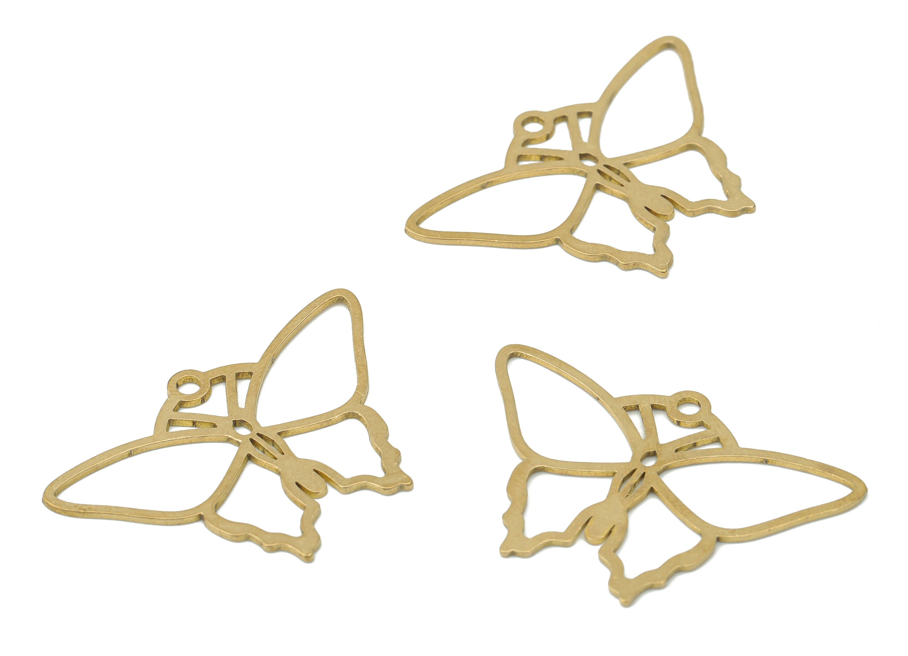 Brass Hollow Butterfly Earring Charms - Raw Brass Butterfly Pendant - DIY Jewelry Making Supplies - 35.75x24.3x0.73mm - PPA3101 - DOMEDBAZAAR