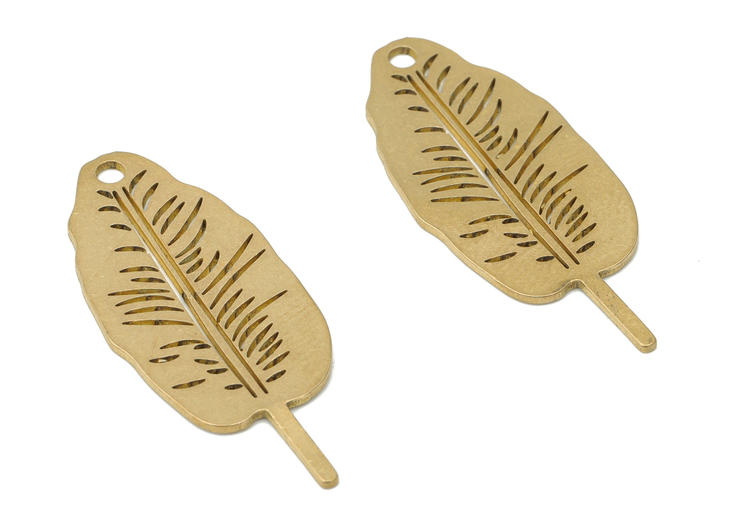 Brass Banana Leaf Earring Charms - Raw Brass Leaf Pendant - DIY Jewelry Making Supplies - 35.69x14.58x0.74mm - PPA3287 - DOMEDBAZAAR