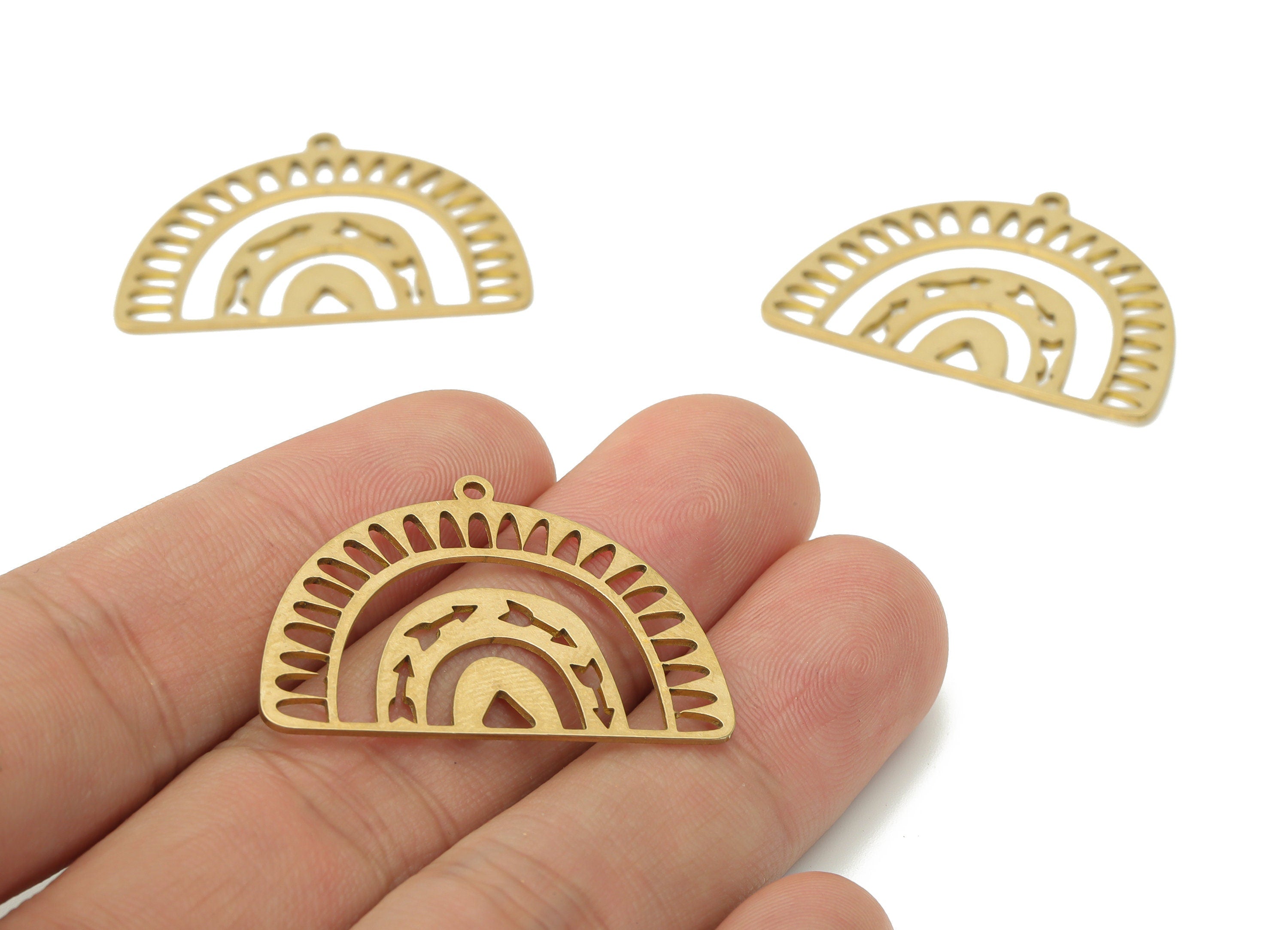 Brass Rainbow Arrow Earring Charms - Raw Brass Domed Triangle Pendant - DIY Jewelry Making Supplies - 34.78x24x0.73mm - PPA3241 - DOMEDBAZAAR