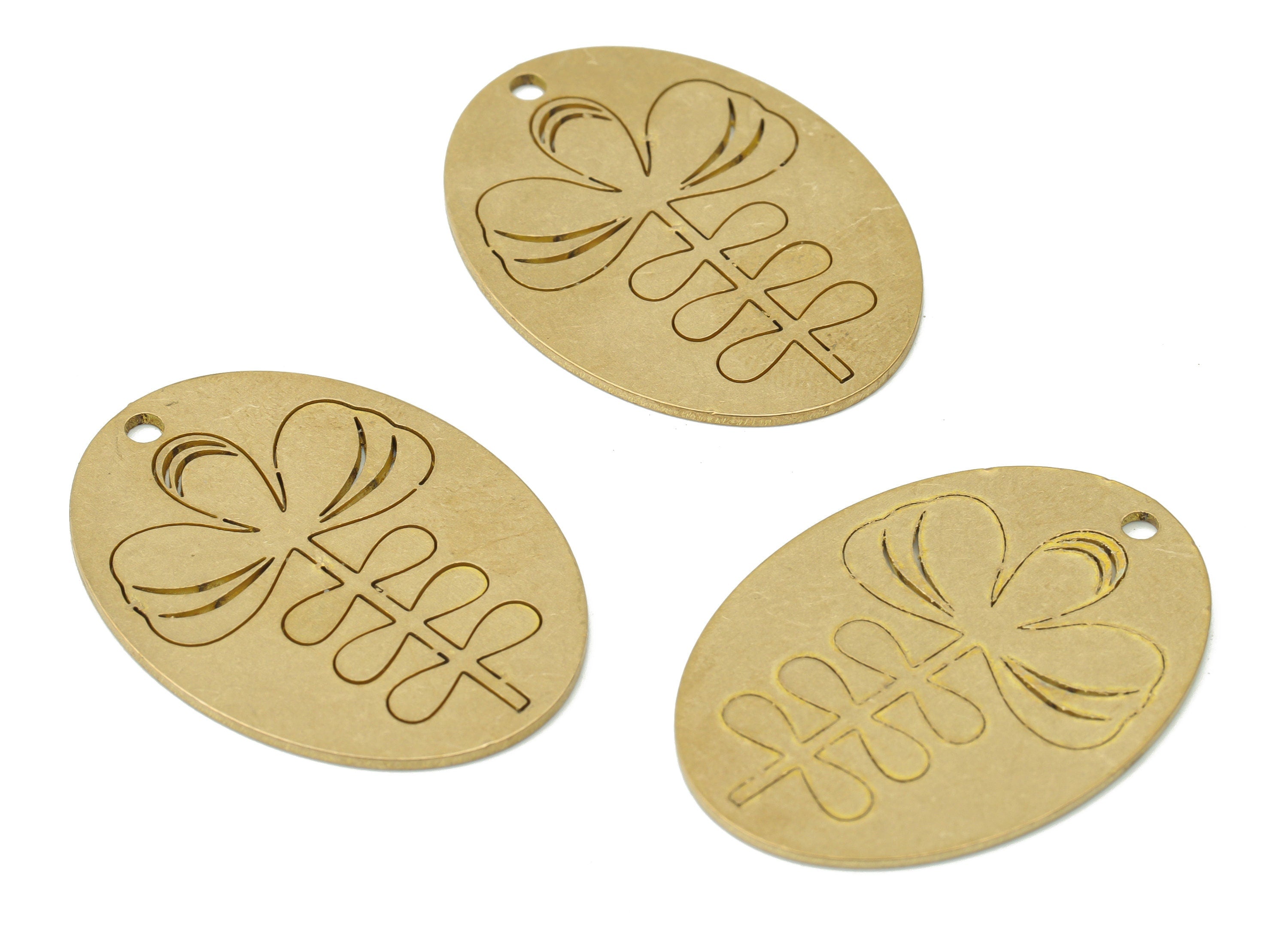 Brass Botanical Long Oval Flower Earring Charms - Raw Brass Abstract Leaves Oval Pendant - Jewelry Making - 31.68x23.11x0.85mm - PPA3657 - DOMEDBAZAAR