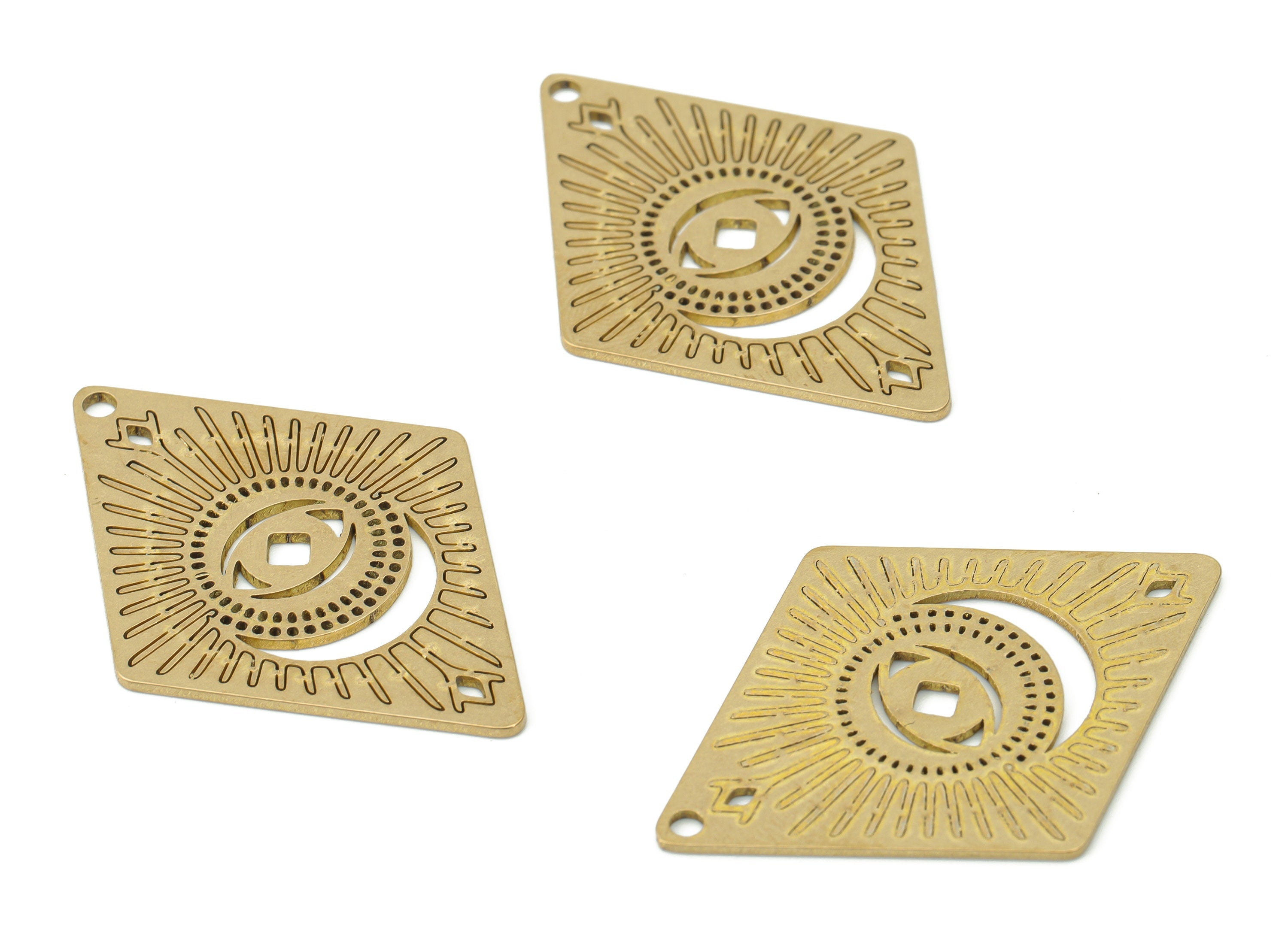 Brass Diamond Bubble Sun Earring Charms - Raw Brass Rhombic Eye Pendant - DIY Jewelry Making Supplies - 39.81x28.2x0.87mm - PPA3666 - DOMEDBAZAAR