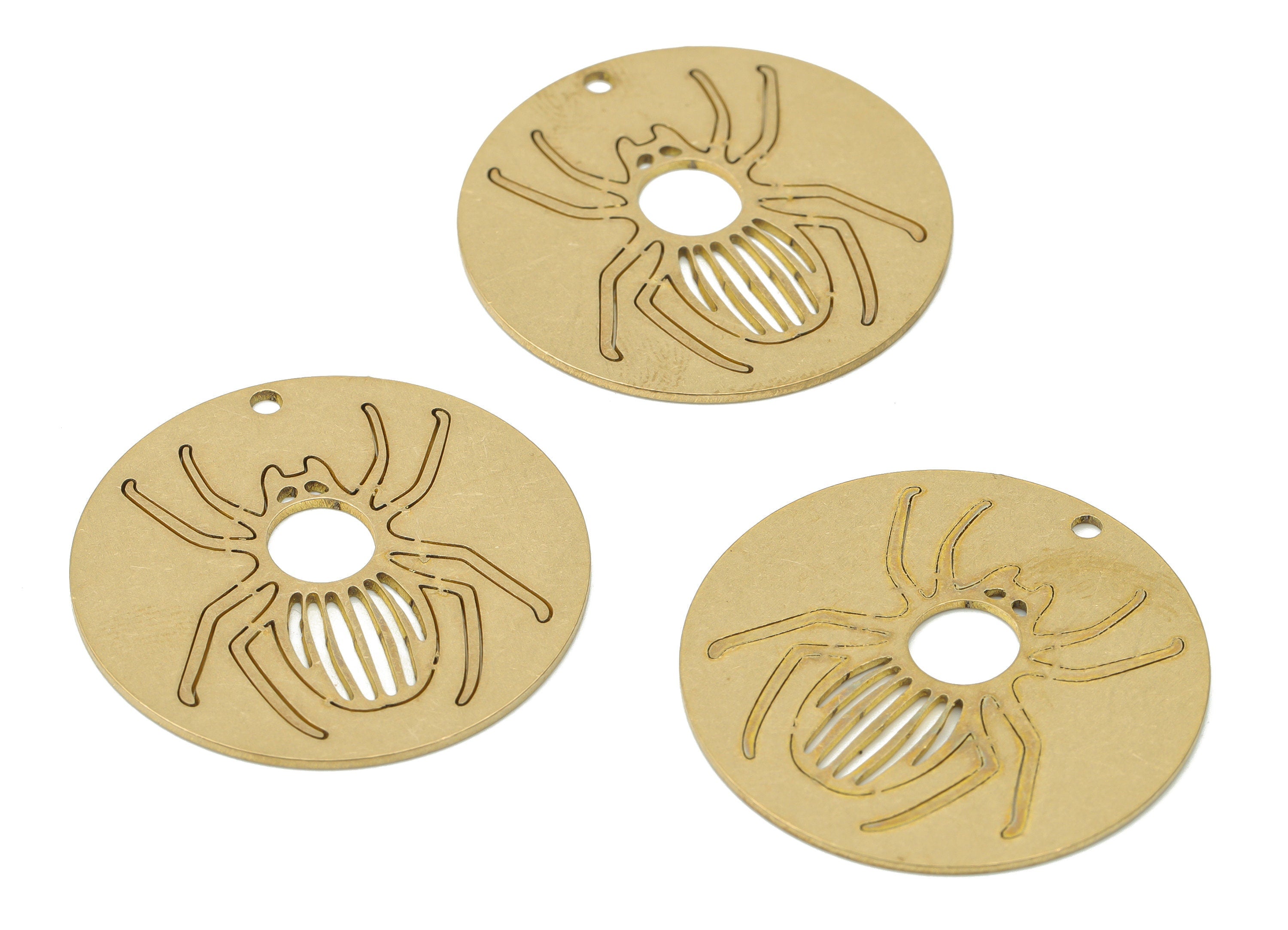 Brass Round Spider Earring Charms - Raw Brass Insect Circle Pendant - Black Widow Charm - Jewelry Supplies - 29.77x29.77x0.75mm - PPA3095 - DOMEDBAZAAR