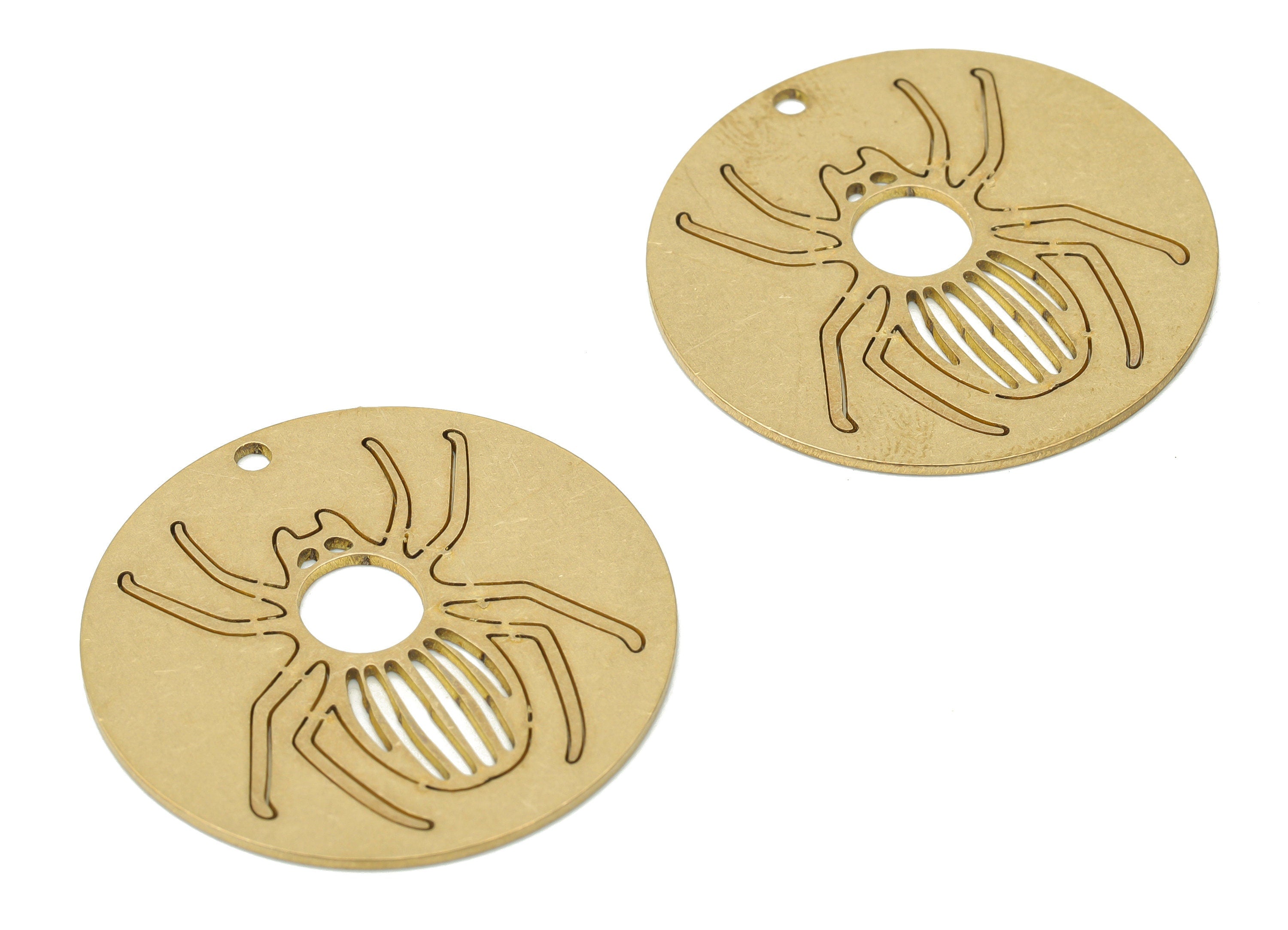 Brass Round Spider Earring Charms - Raw Brass Insect Circle Pendant - Black Widow Charm - Jewelry Supplies - 29.77x29.77x0.75mm - PPA3095 - DOMEDBAZAAR
