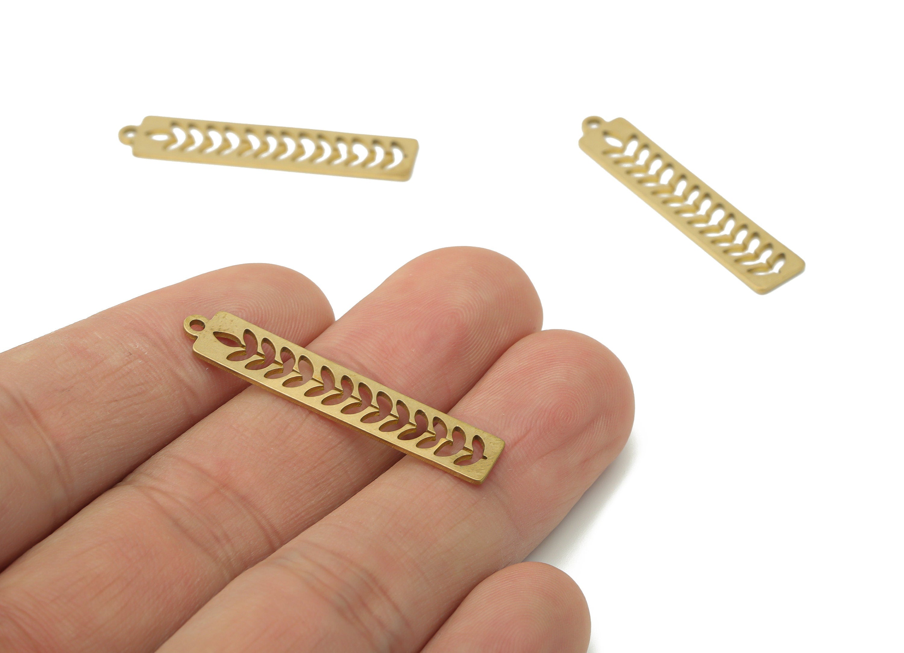 Brass Long Rectangle Leaves Branch Earring Charms - Raw Brass Leaf Rectangle Pendant - Jewelry Making Supplies - 35.82x7.03x0.73mm - PPA3457 - DOMEDBAZAAR