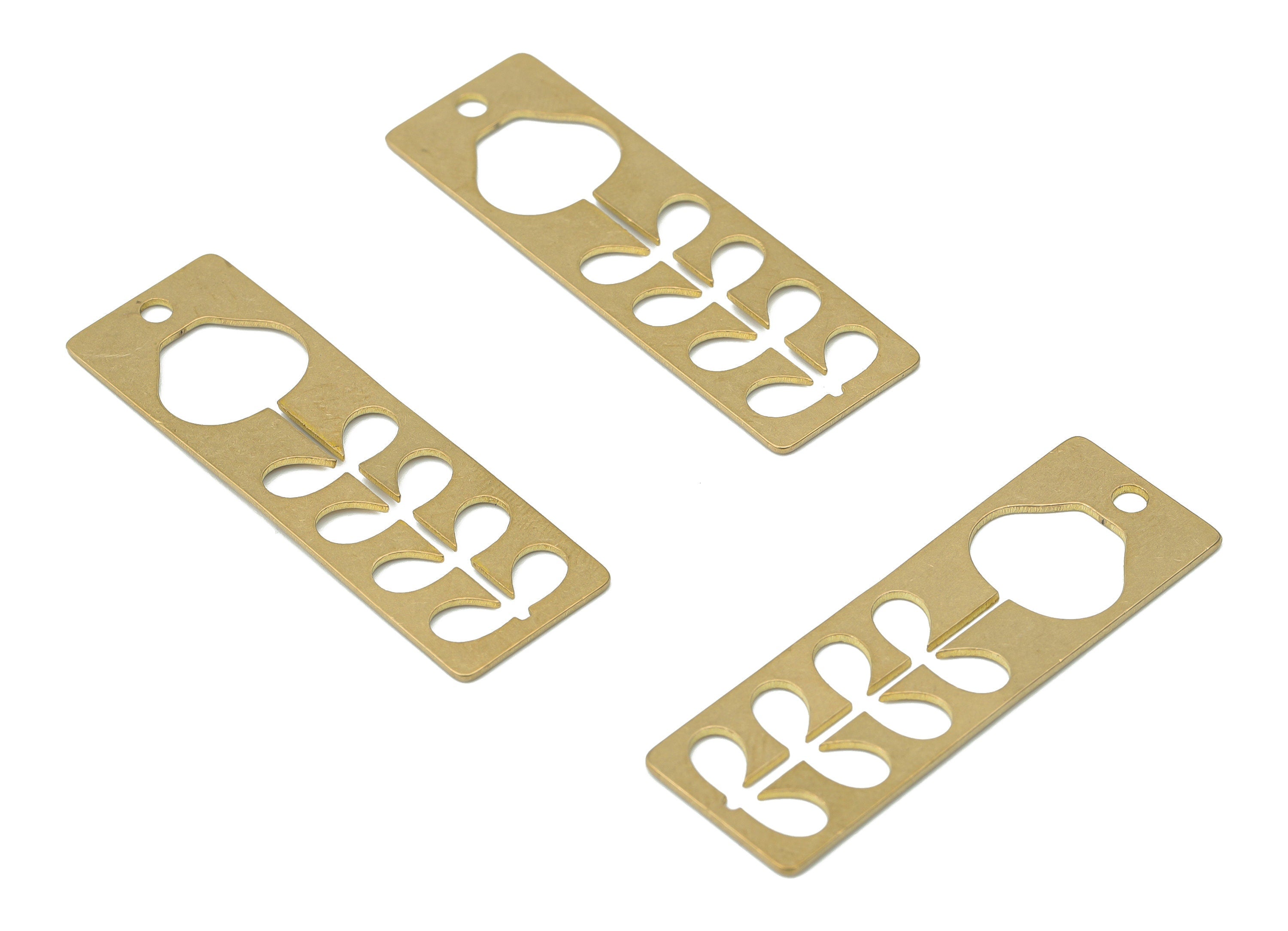 Brass Rectangle Bar Flower Leaves Earring Charms - Raw Brass Leaf Rectangle Pendant - Jewelry Making Supplies - 37.73x12.31x0.6mm - PPA3463 - DOMEDBAZAAR