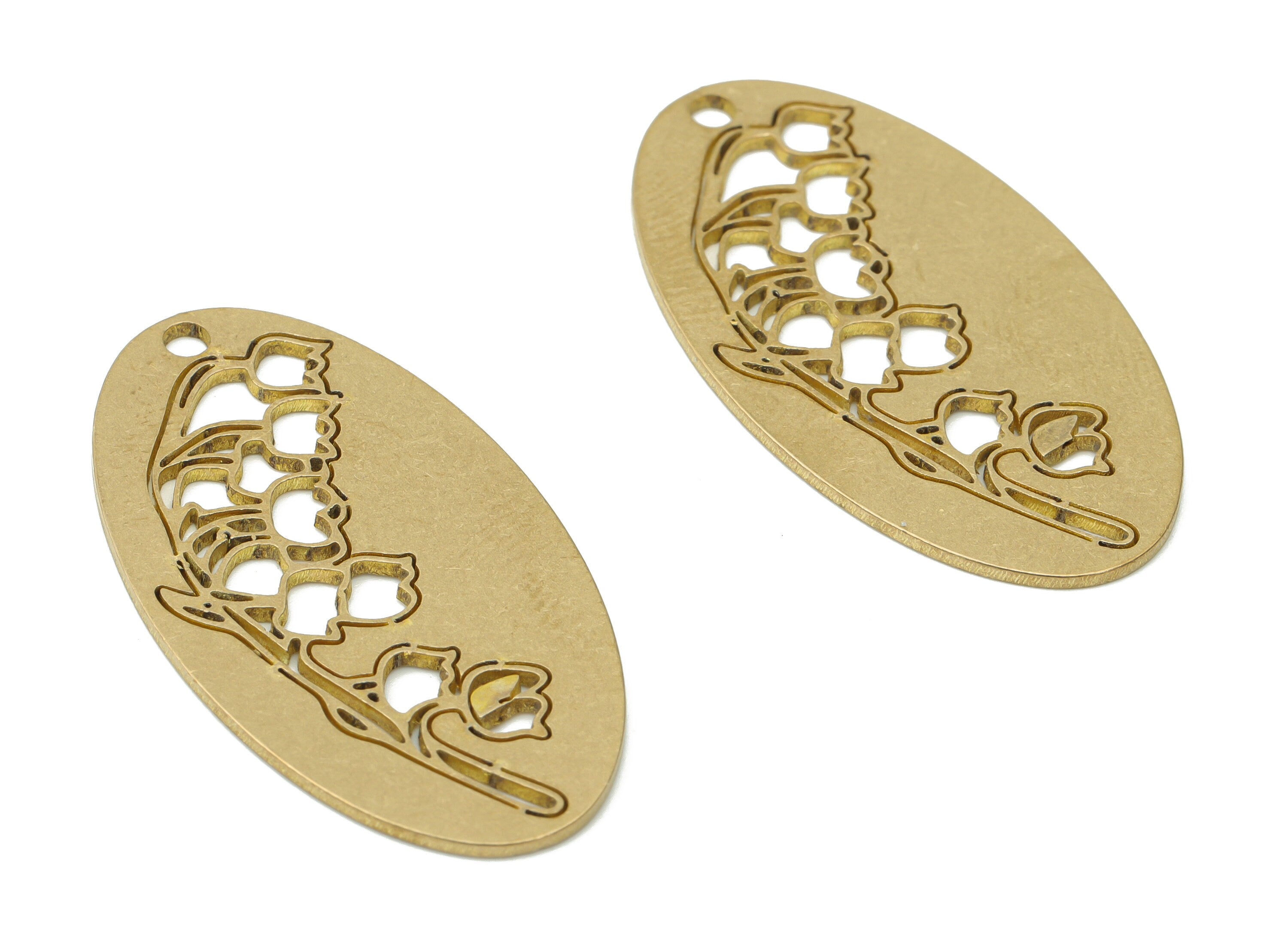 Brass Long Oval Rose Flower Earring Charms - Raw Brass Botanical Flower Oval Pendant - Jewelry Making Supplies - 35.86x1.945x0.8mm - PPA3747 - DOMEDBAZAAR