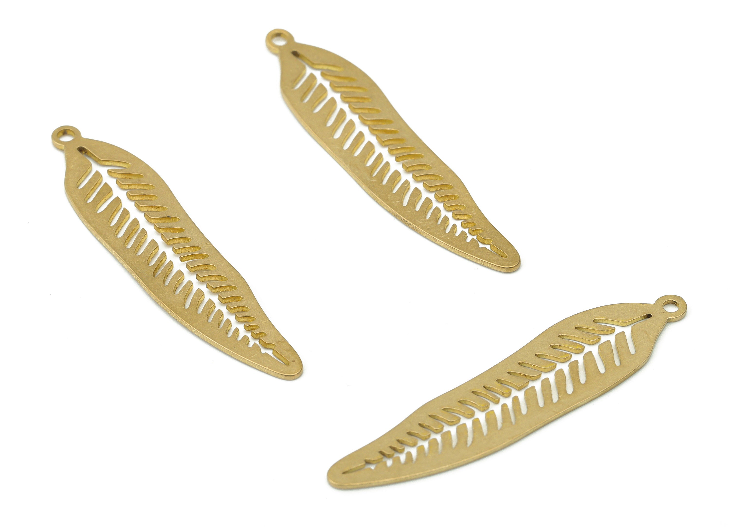 Brass Long Banana Leaf Earring Charms - Raw Brass Leaf Pendant - DIY Jewelry Making Supplies - 39.77x8.96x0.63mm - PPA3484 - DOMEDBAZAAR