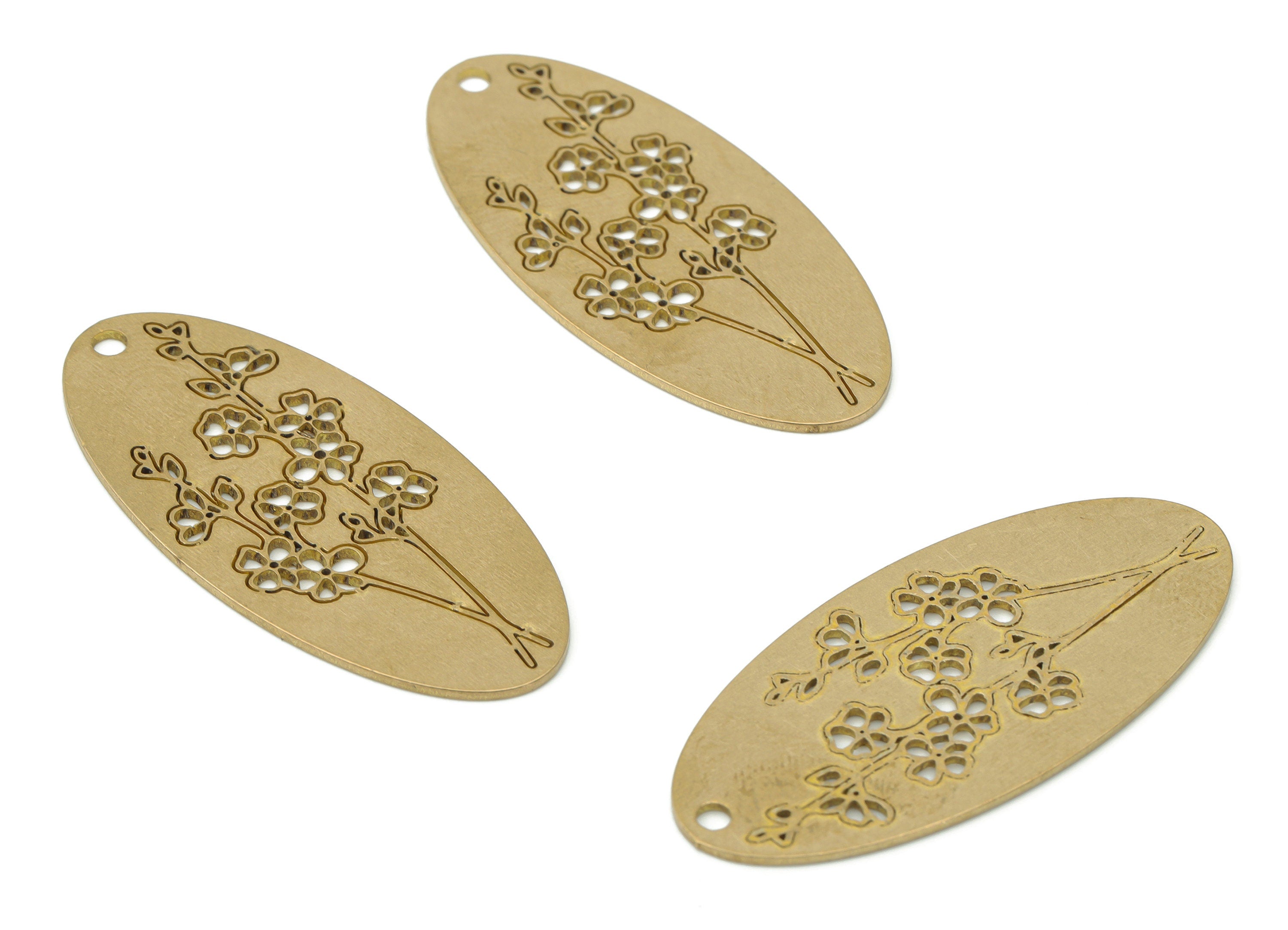 Brass Long Oval Flowers Earring Charms - Raw Brass Flower Oval Pendant - Jewelry Making Supplies - 39.71x18.14x0.74mm - PPA3697 - DOMEDBAZAAR