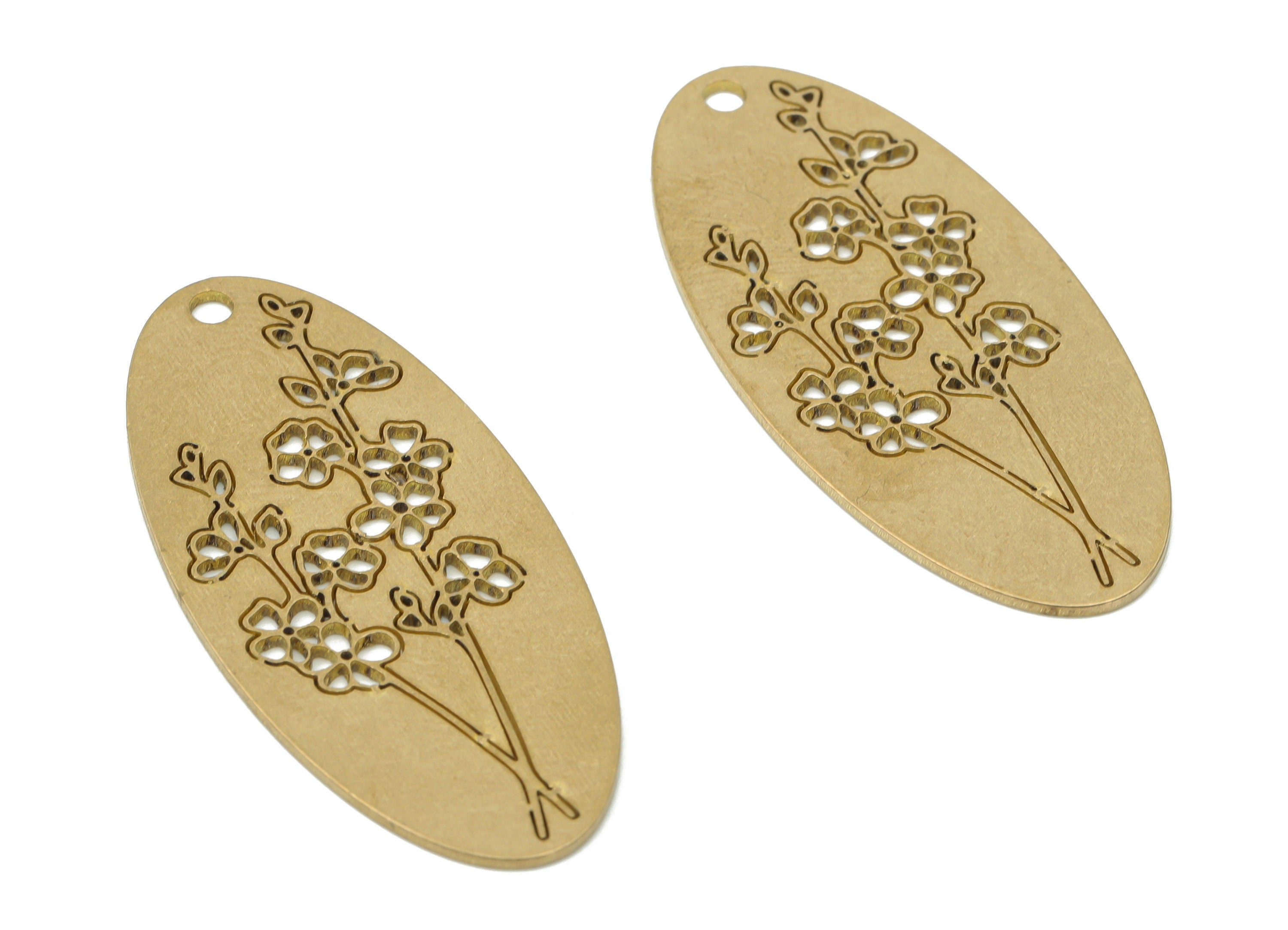 Brass Long Oval Flowers Earring Charms - Raw Brass Flower Oval Pendant - Jewelry Making Supplies - 39.71x18.14x0.74mm - PPA3697 - DOMEDBAZAAR