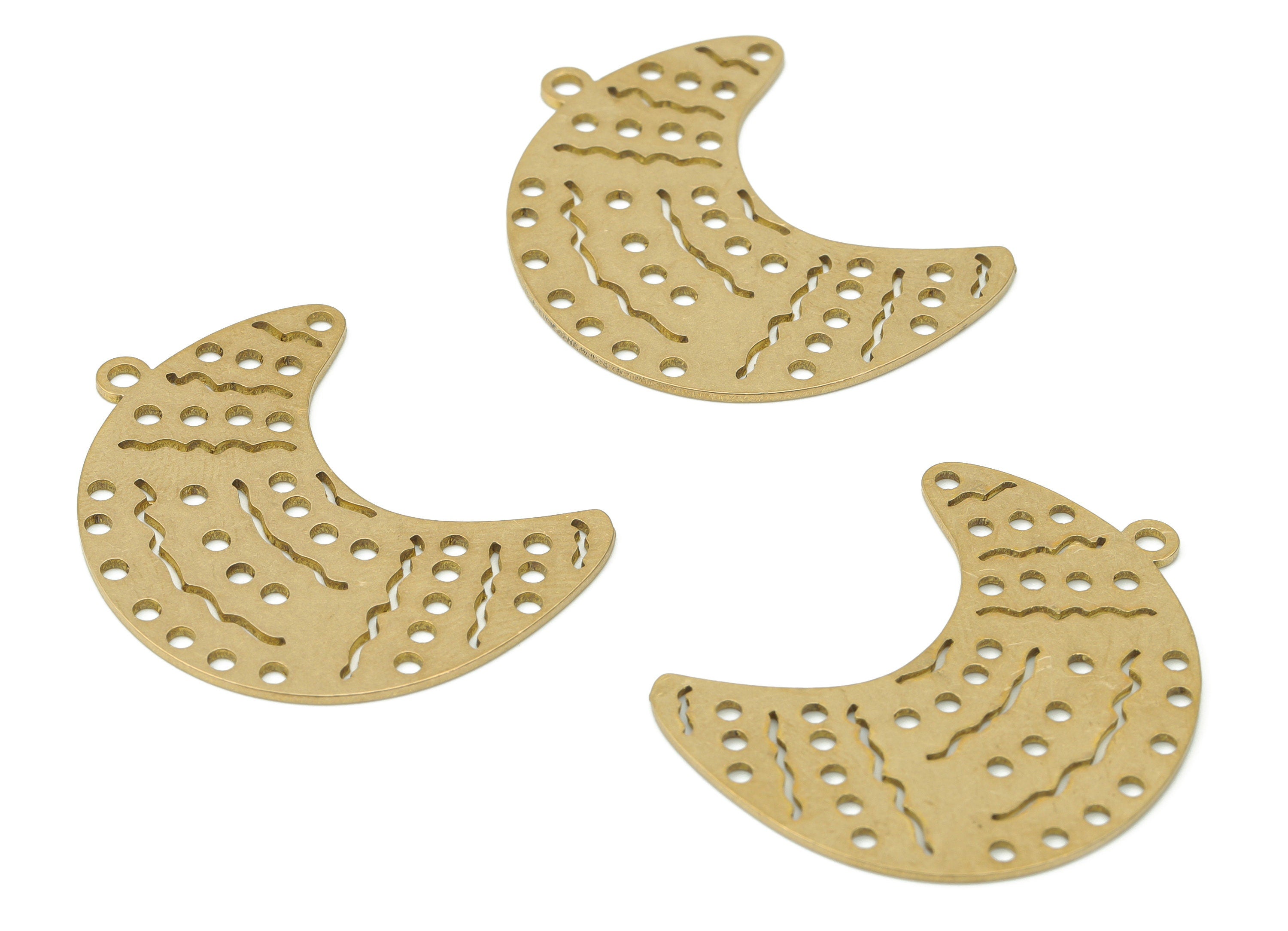 Brass Bubble Crescent Earring Charms - Raw Brass Wave Moon Pendant - Jewelry Making Supplies - 35.1x27.64x0.75mm - PPA3380 - DOMEDBAZAAR