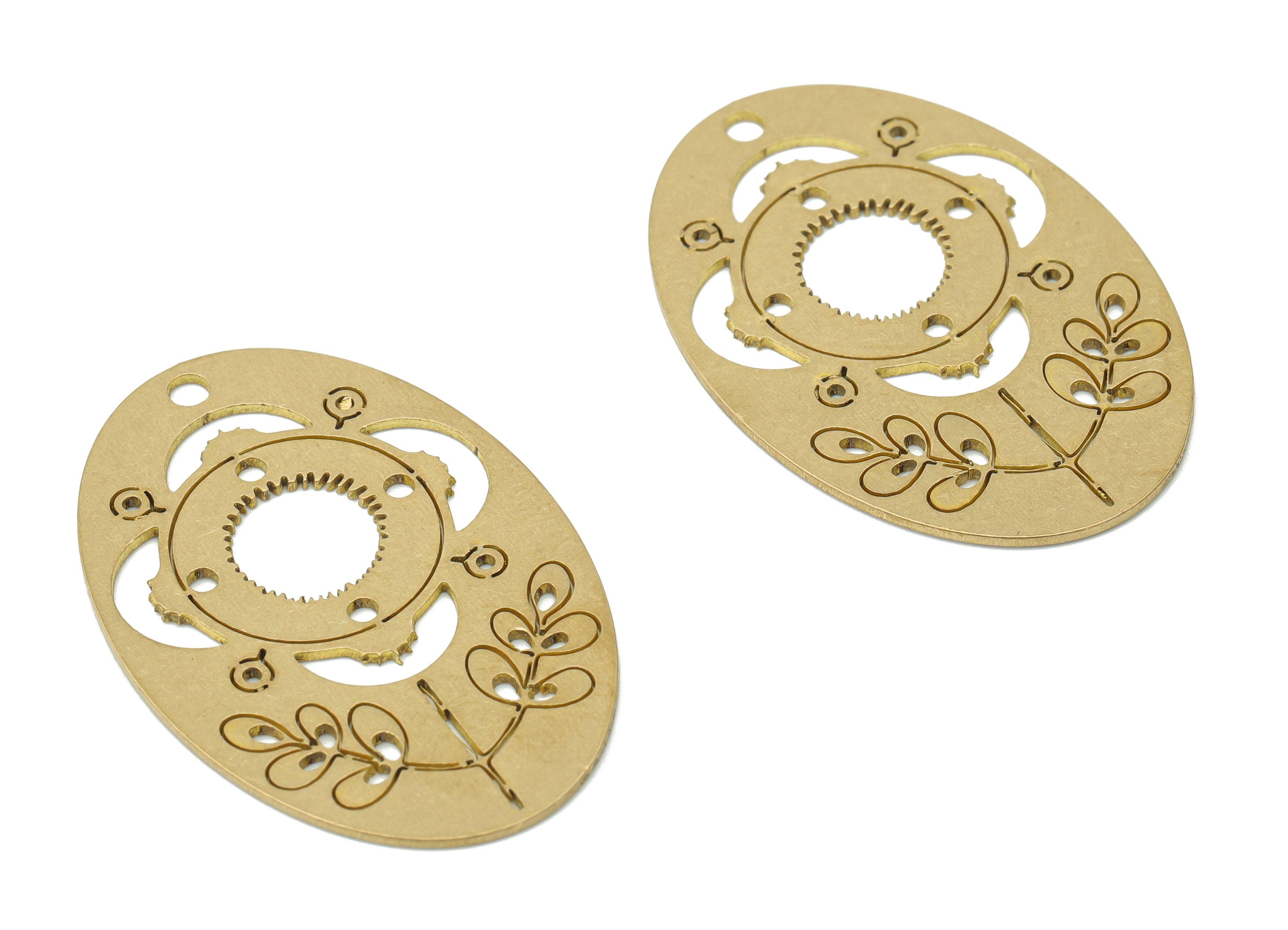 Brass Long Oval Botanical Flower Crescent Earring Charms - Raw Brass Sun Leaves Moon Pendant - Jewelry Supplies - 35.86x23.9x0.7mm - PPA3607 - DOMEDBAZAAR