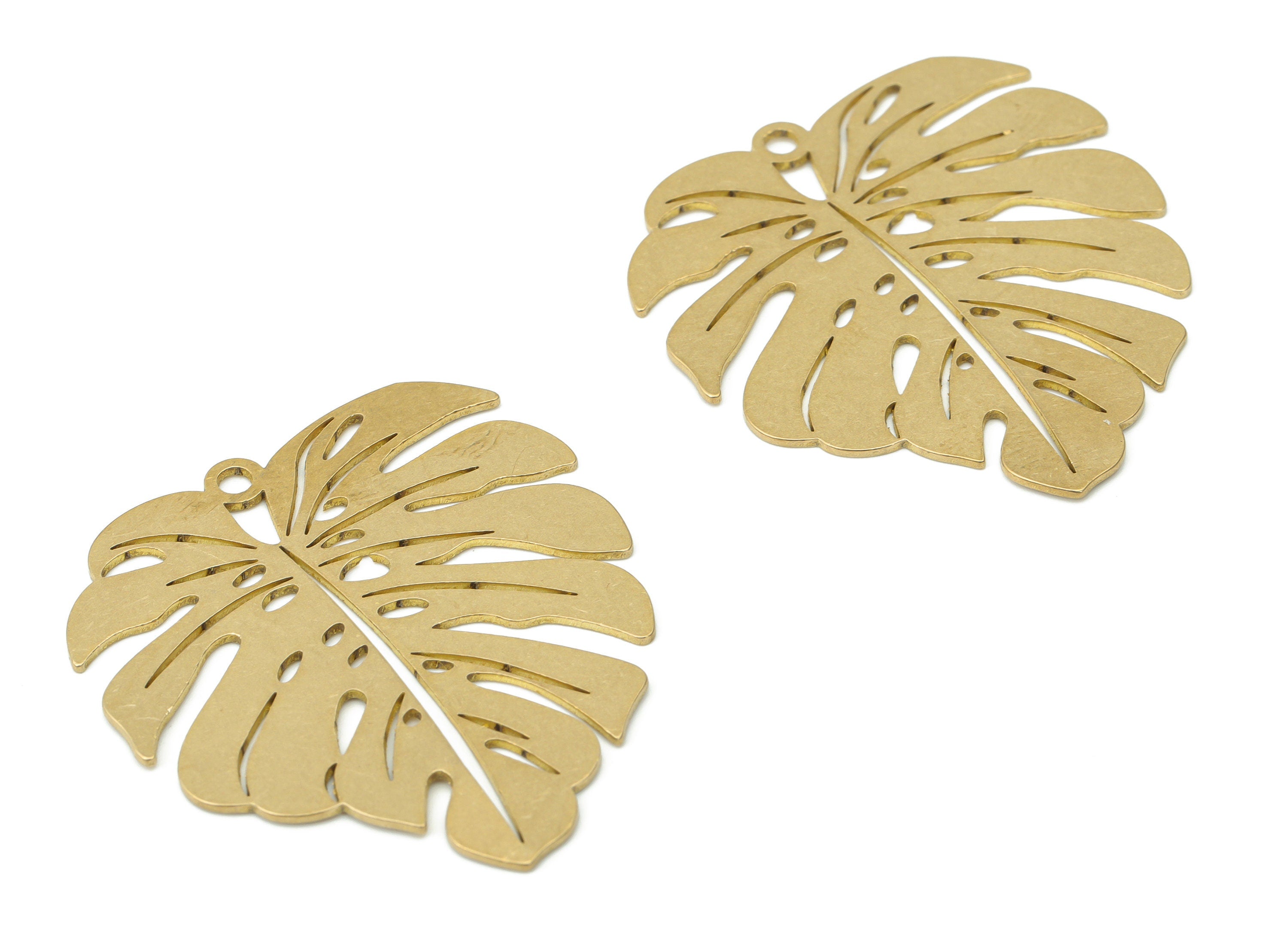 Brass Monstera Earring Charms - Raw Brass Leaf Pendant - DIY Jewelry Making Supplies - 37.77x34.81x0.65mm - PPA3294 - DOMEDBAZAAR