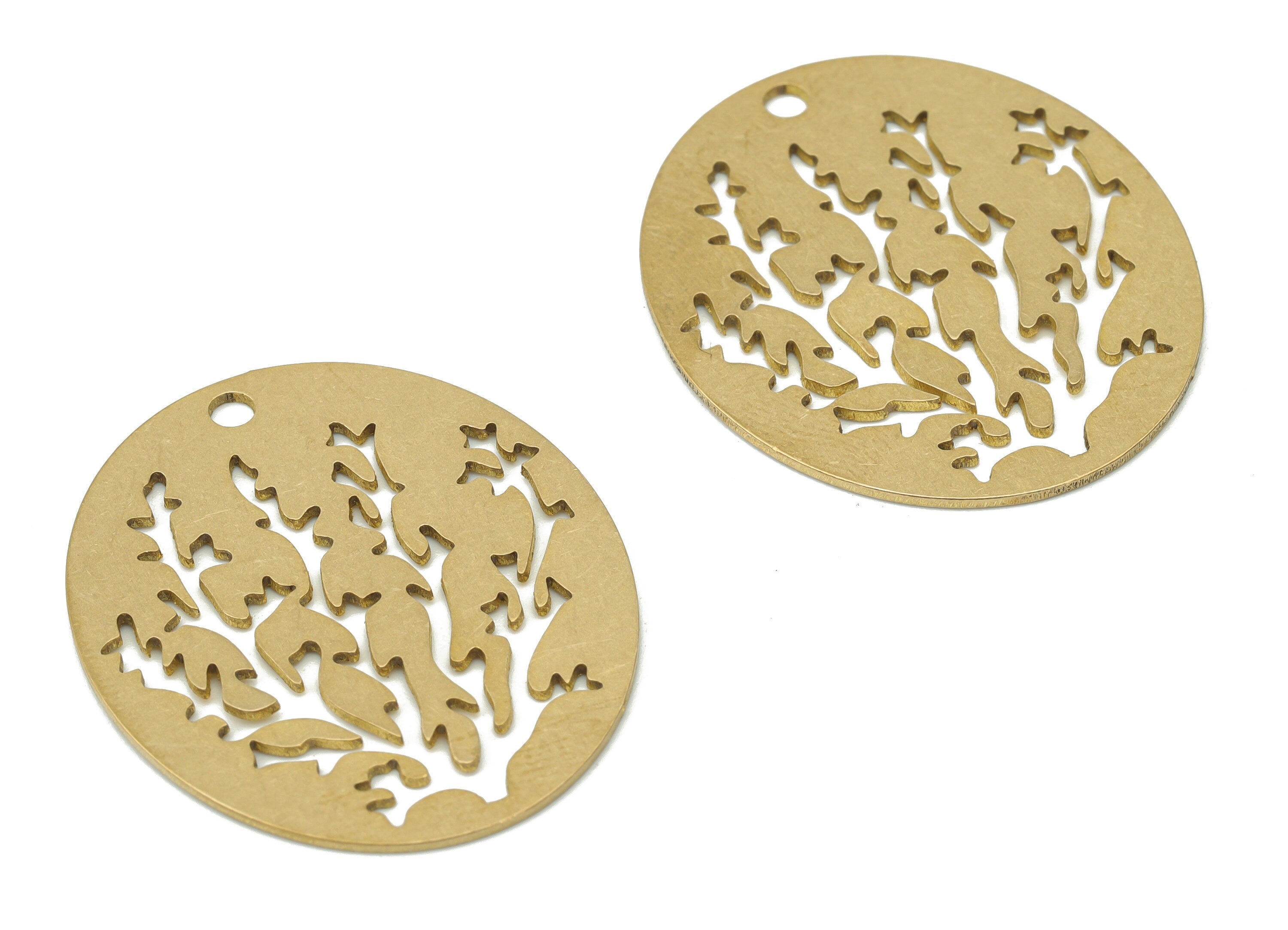 Brass Botanical Branch Earring Charms - Raw Brass Oval Life Tree Pendant - Earring Charms For Jewelry Making - 29.87x24.83x0.64mm - PPA3414 - DOMEDBAZAAR