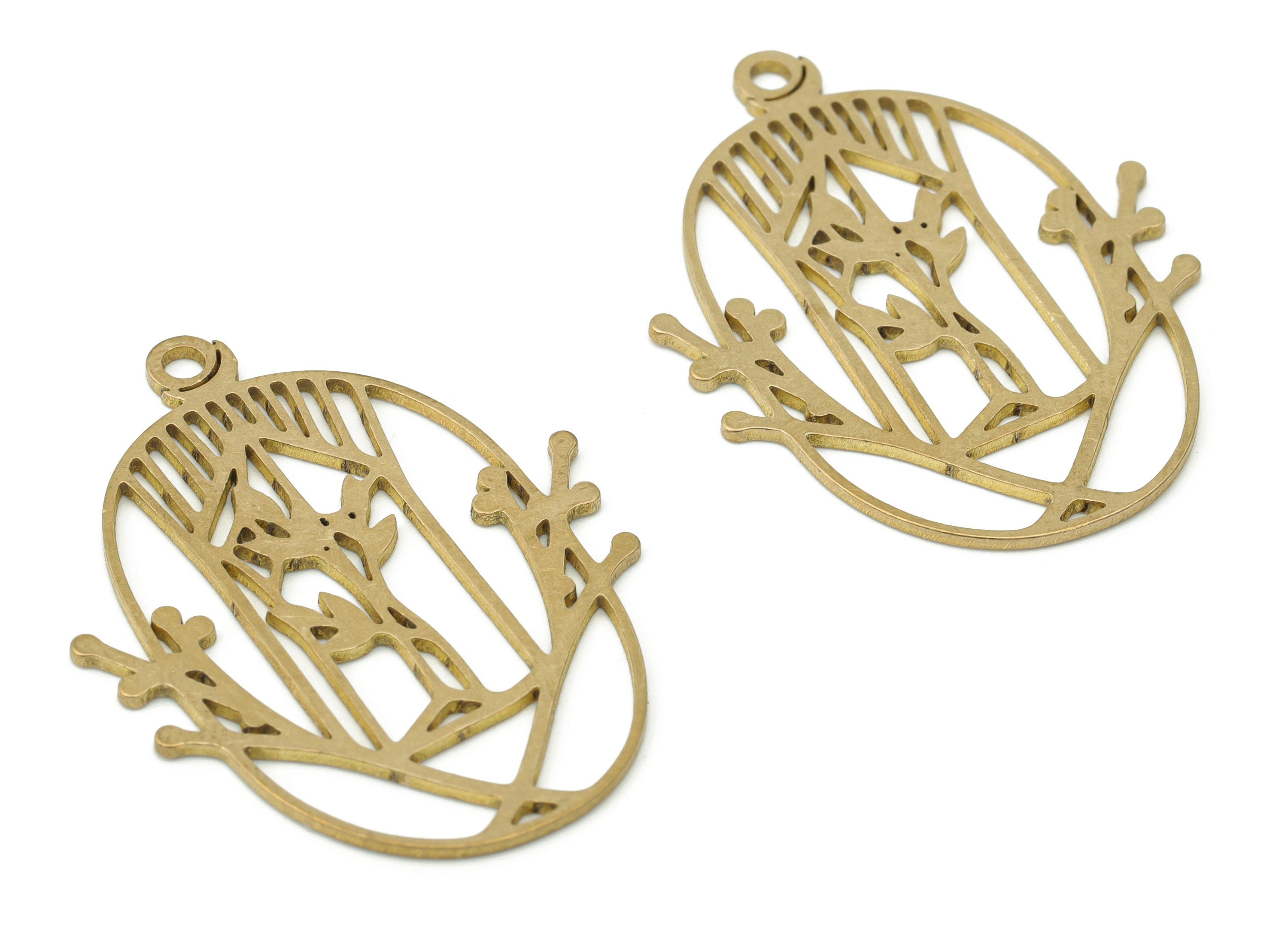 Brass Botanical Branch Earring Charms - Raw Brass Birdcage Oval Flowers Pendant - DIY Jewelry Making Supplies - 36.76x28.27x0.83mm - PPA3665 - DOMEDBAZAAR