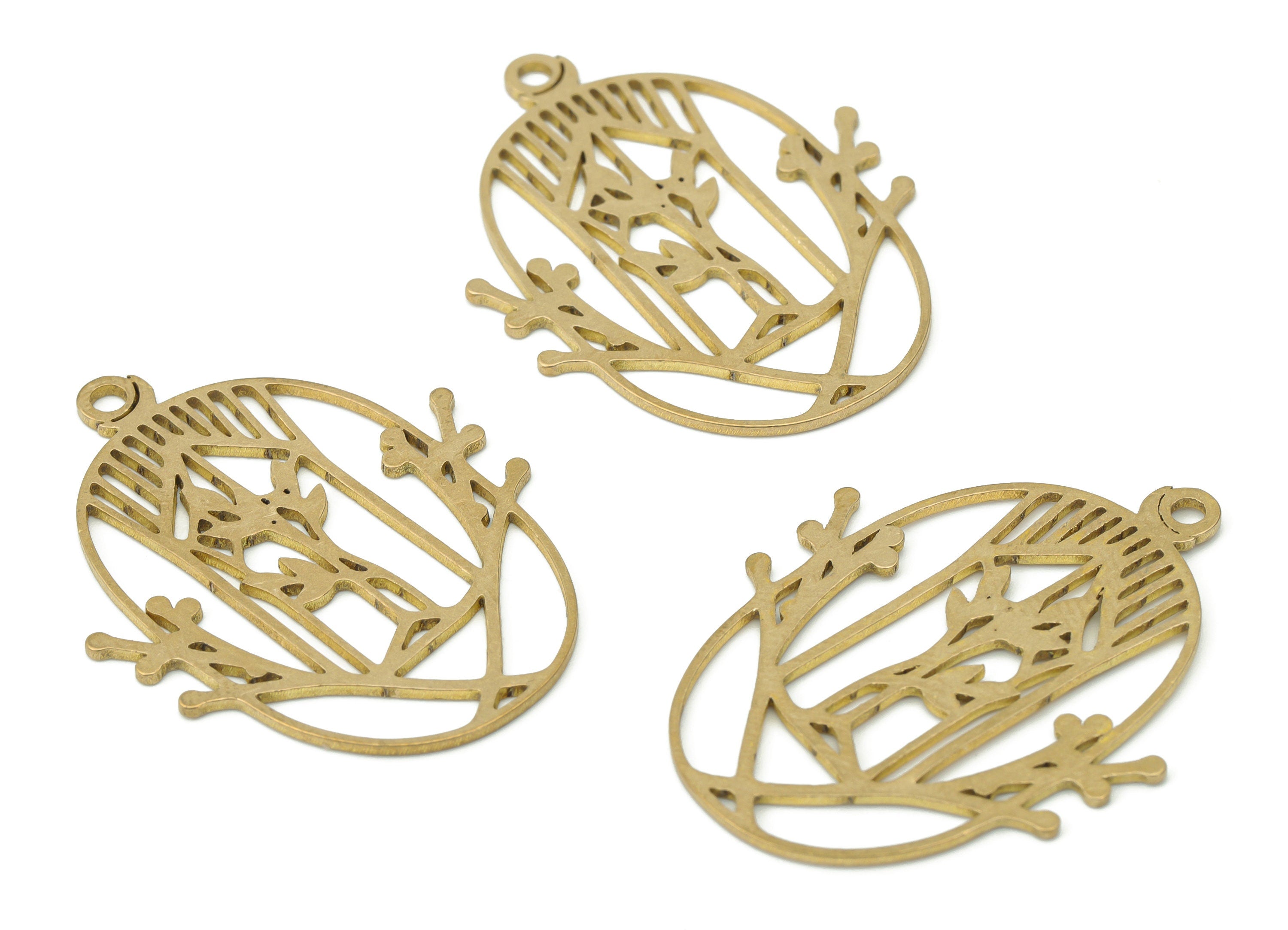 Brass Botanical Branch Earring Charms - Raw Brass Birdcage Oval Flowers Pendant - DIY Jewelry Making Supplies - 36.76x28.27x0.83mm - PPA3665 - DOMEDBAZAAR