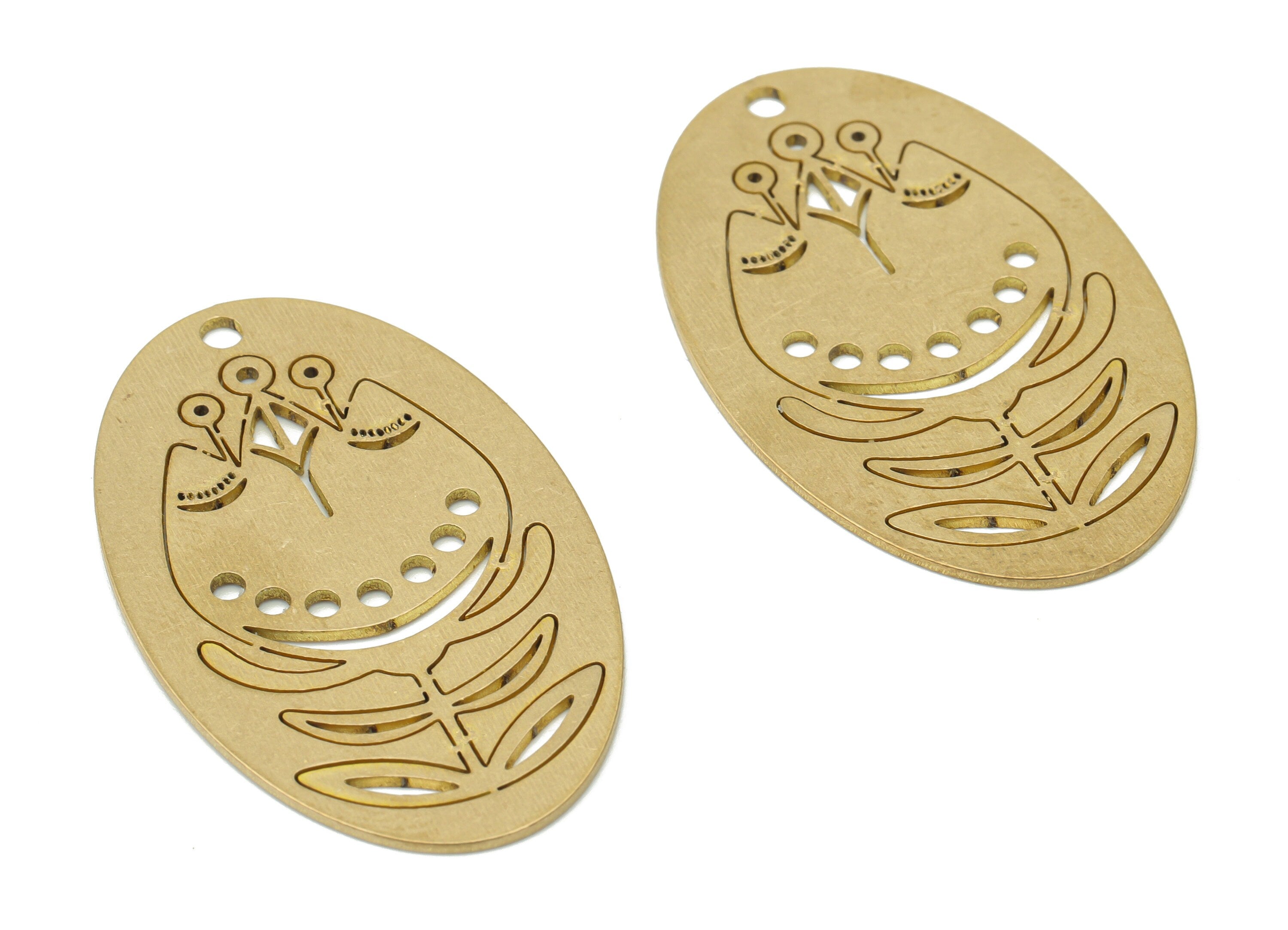 Brass Long Oval Crown Flower Earring Charms - Raw Brass Leaves Oval Pendant - Jewelry Making Supplies - 37.92x23.27x0.76mm - PPA3609 - DOMEDBAZAAR