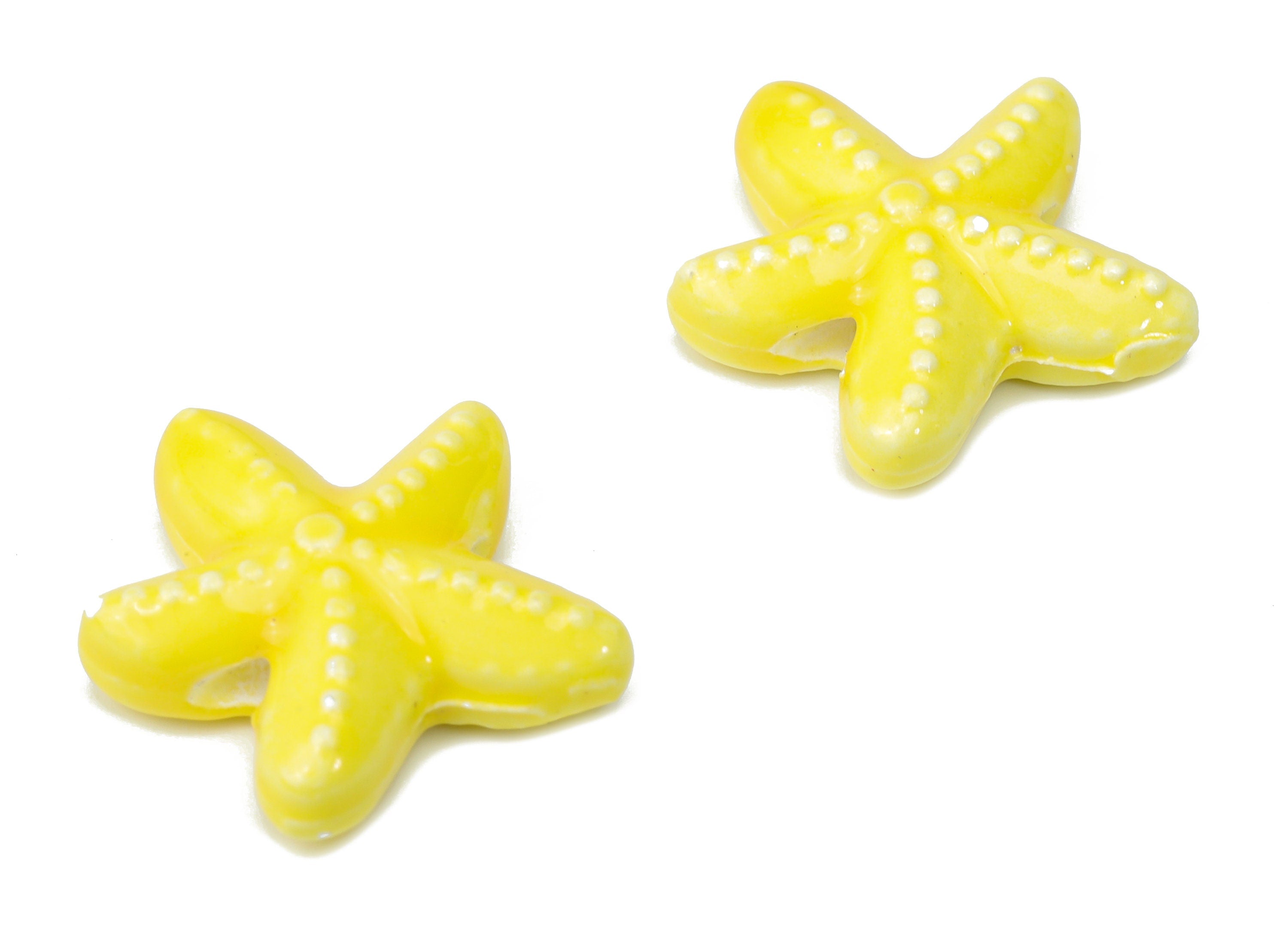Glazed Ceramic Starfish Beads - Yellow Carved Beads - Handmade Beads - Bracelet Beads - Connectors Beads - 17.8x17.8x5.84mm - NS1446F - DOMEDBAZAAR