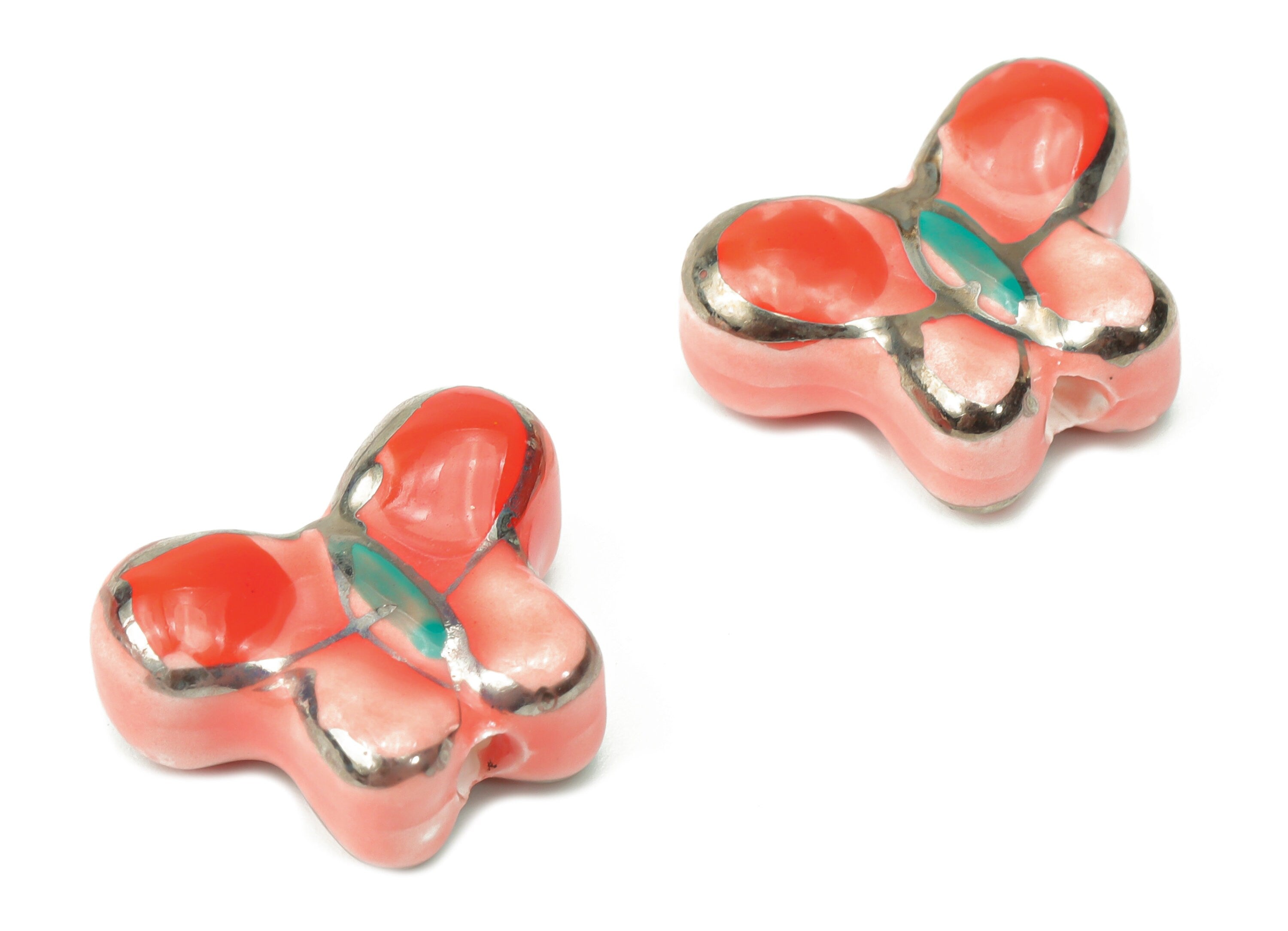 Glazed Ceramic Butterfly Beads - Carved Butterfly Beads - Handmade Beads - Bracelet Beads - Linked Beads - 17.6x13.29x6.96mm - NS1844 - DOMEDBAZAAR