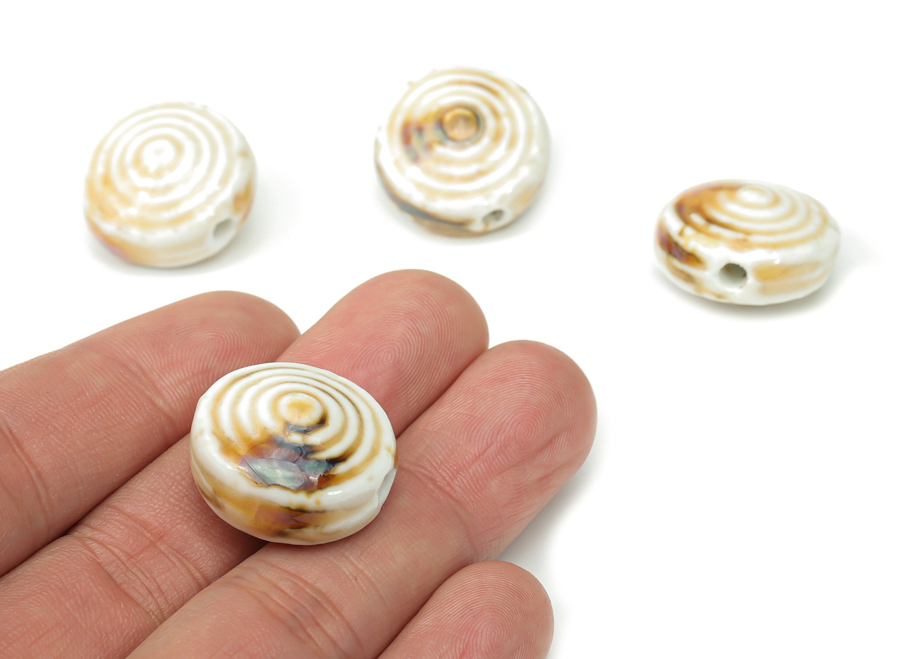 Glazed Ceramic Disc Round Beads - Carved Round Beads - Handmade Beads - Bracelet Beads - Connectors Beads - 22.38x22.38x14.82mm - NS1798 - DOMEDBAZAAR