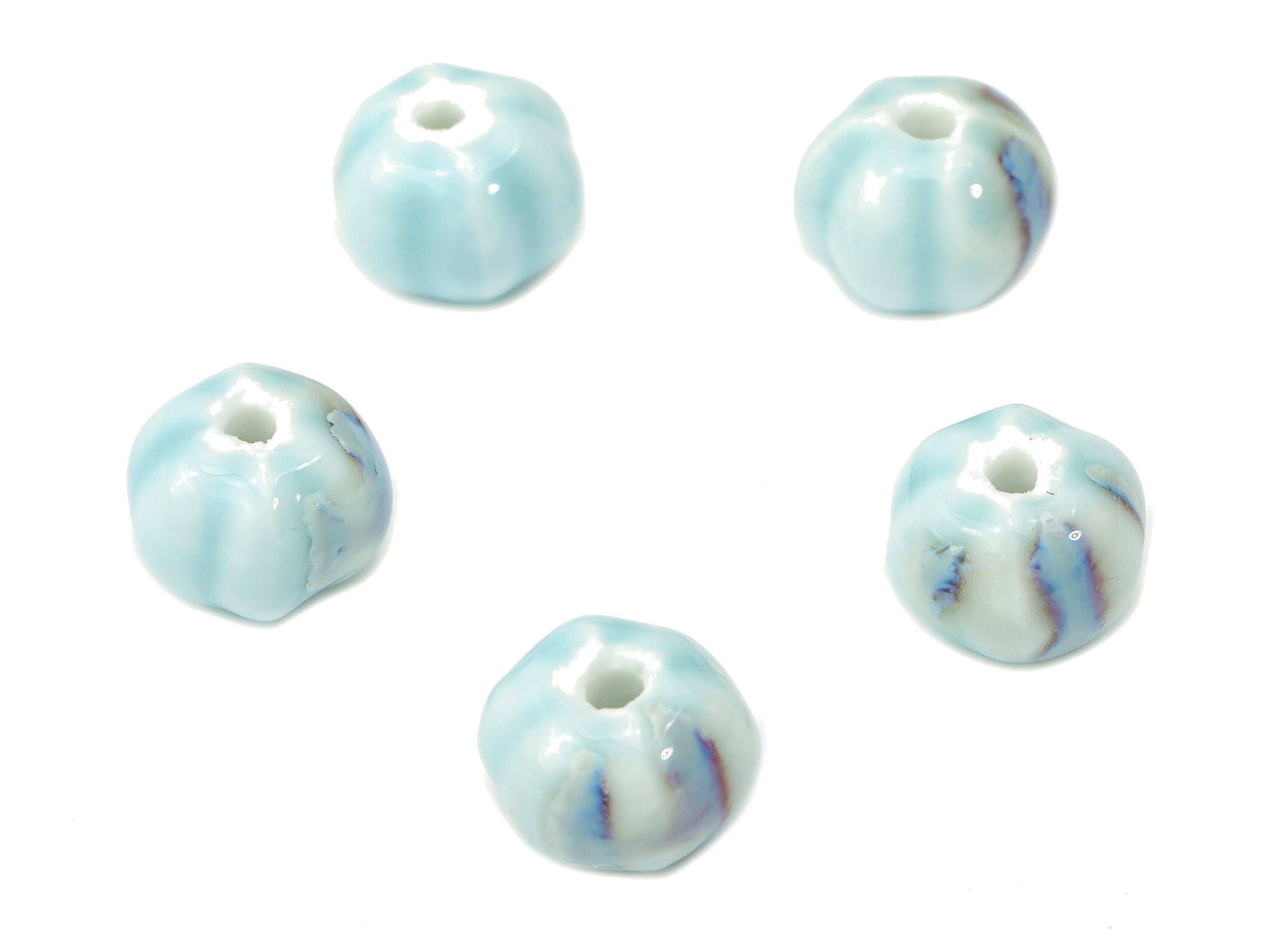 Glazed Ceramic Ball Beads - Carved Ball Beads - Handmade Beads - Bracelet Beads - Connectors Beads - 11.58x11.58x9.73mm - NS1779 - DOMEDBAZAAR