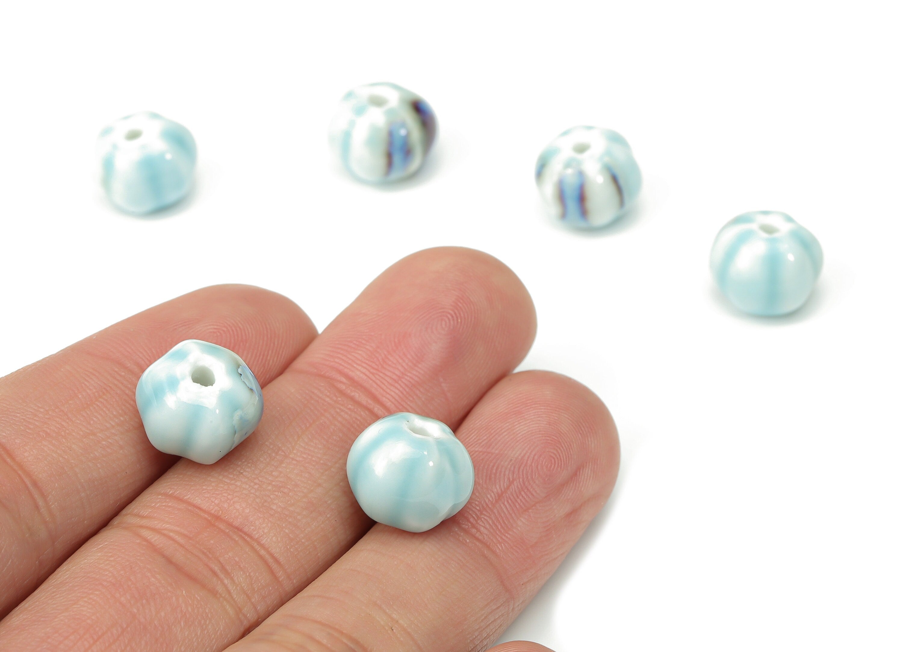 Glazed Ceramic Ball Beads - Carved Ball Beads - Handmade Beads - Bracelet Beads - Connectors Beads - 11.58x11.58x9.73mm - NS1779 - DOMEDBAZAAR