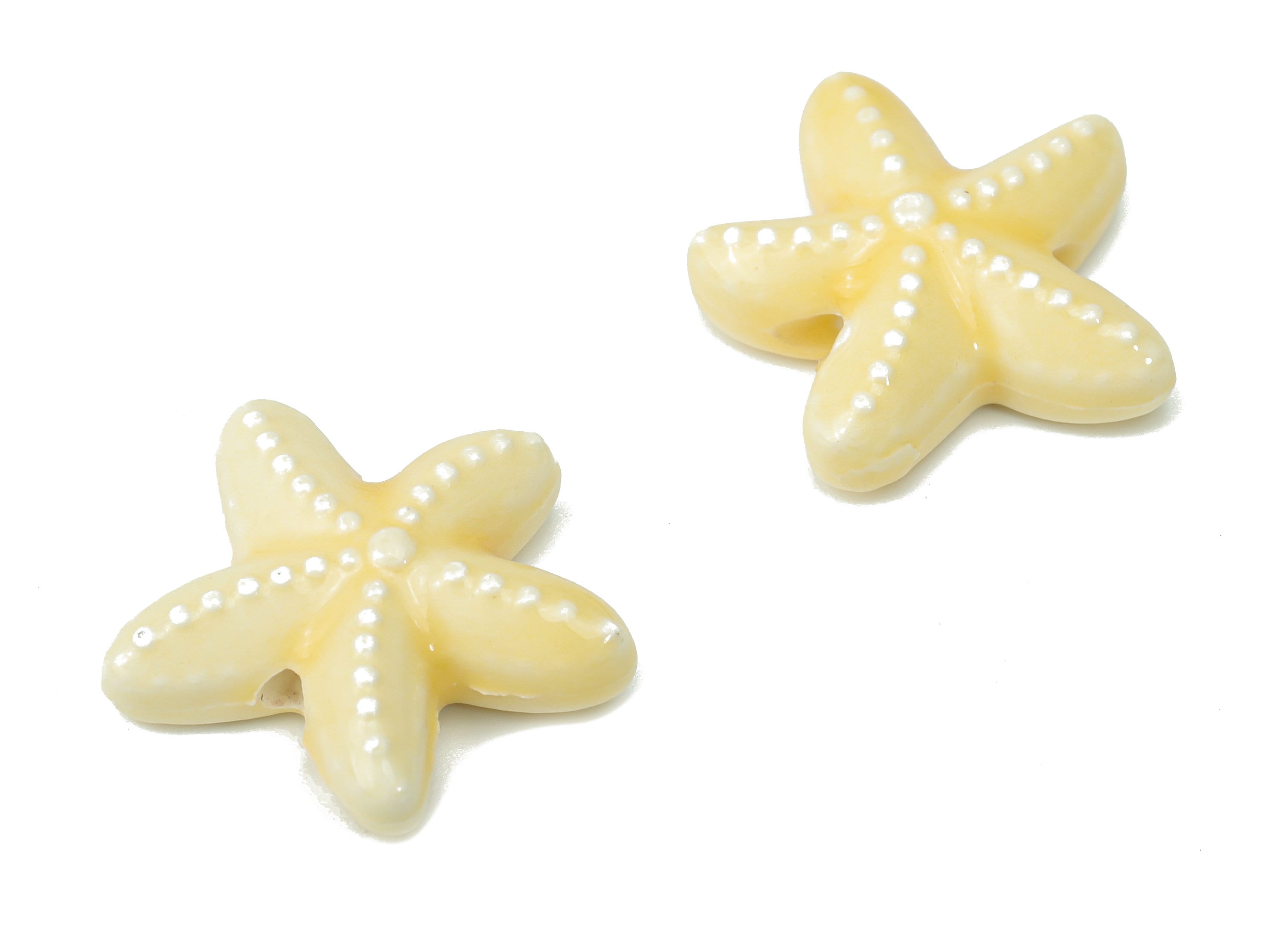Glazed Ceramic Starfish Beads - Yellow Carved Starfish Beads - Handmade Beads - Bracelet Beads - Connectors Beads - 17.8x17.8x5.8mm- NS1446C - DOMEDBAZAAR