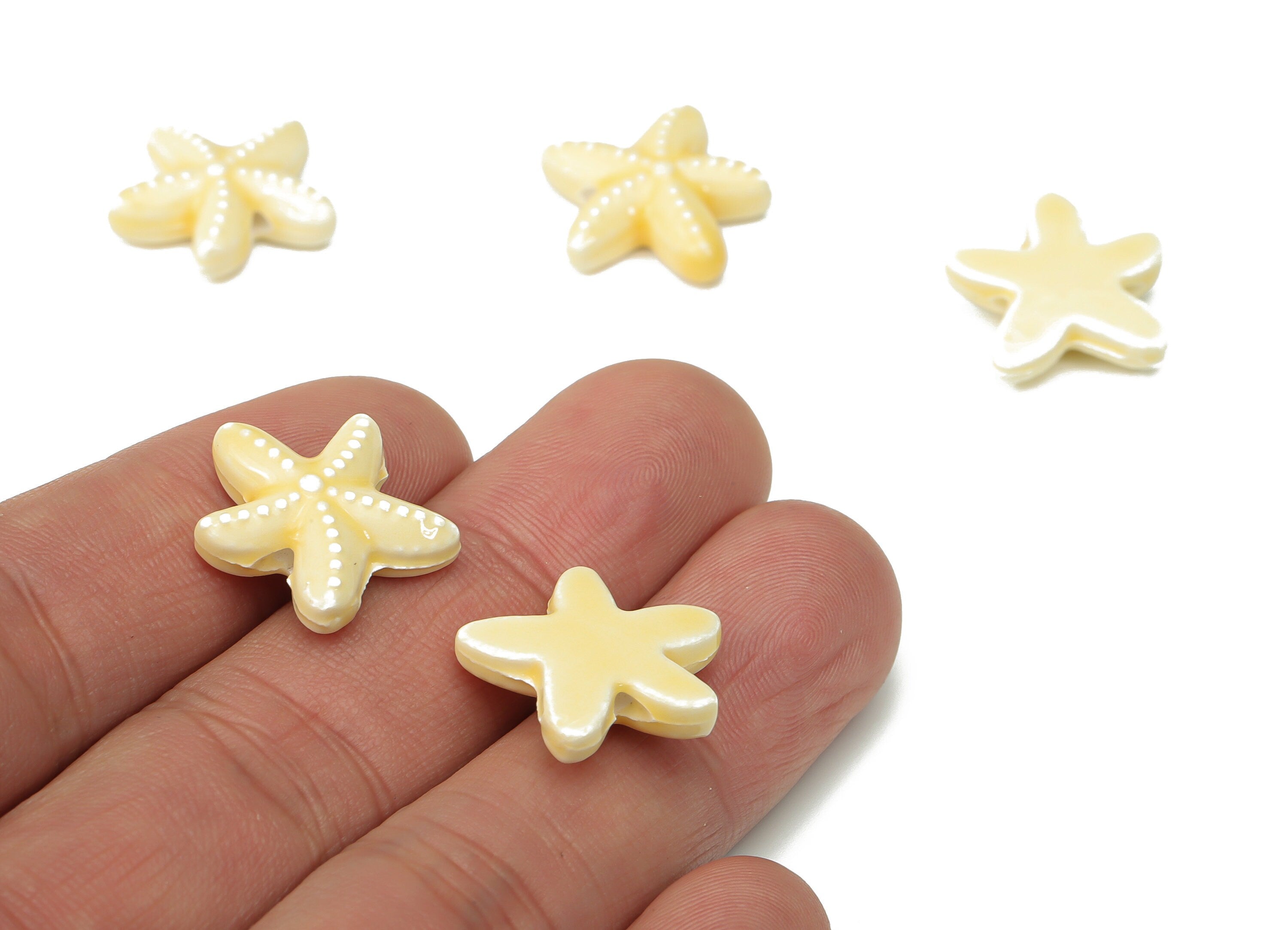 Glazed Ceramic Starfish Beads - Yellow Carved Starfish Beads - Handmade Beads - Bracelet Beads - Connectors Beads - 17.8x17.8x5.8mm- NS1446C - DOMEDBAZAAR