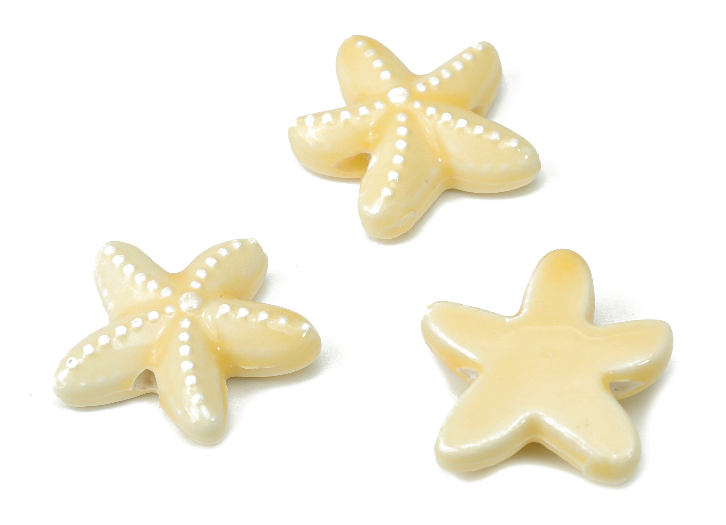 Glazed Ceramic Starfish Beads - Yellow Carved Starfish Beads - Handmade Beads - Bracelet Beads - Connectors Beads - 17.8x17.8x5.8mm- NS1446C - DOMEDBAZAAR