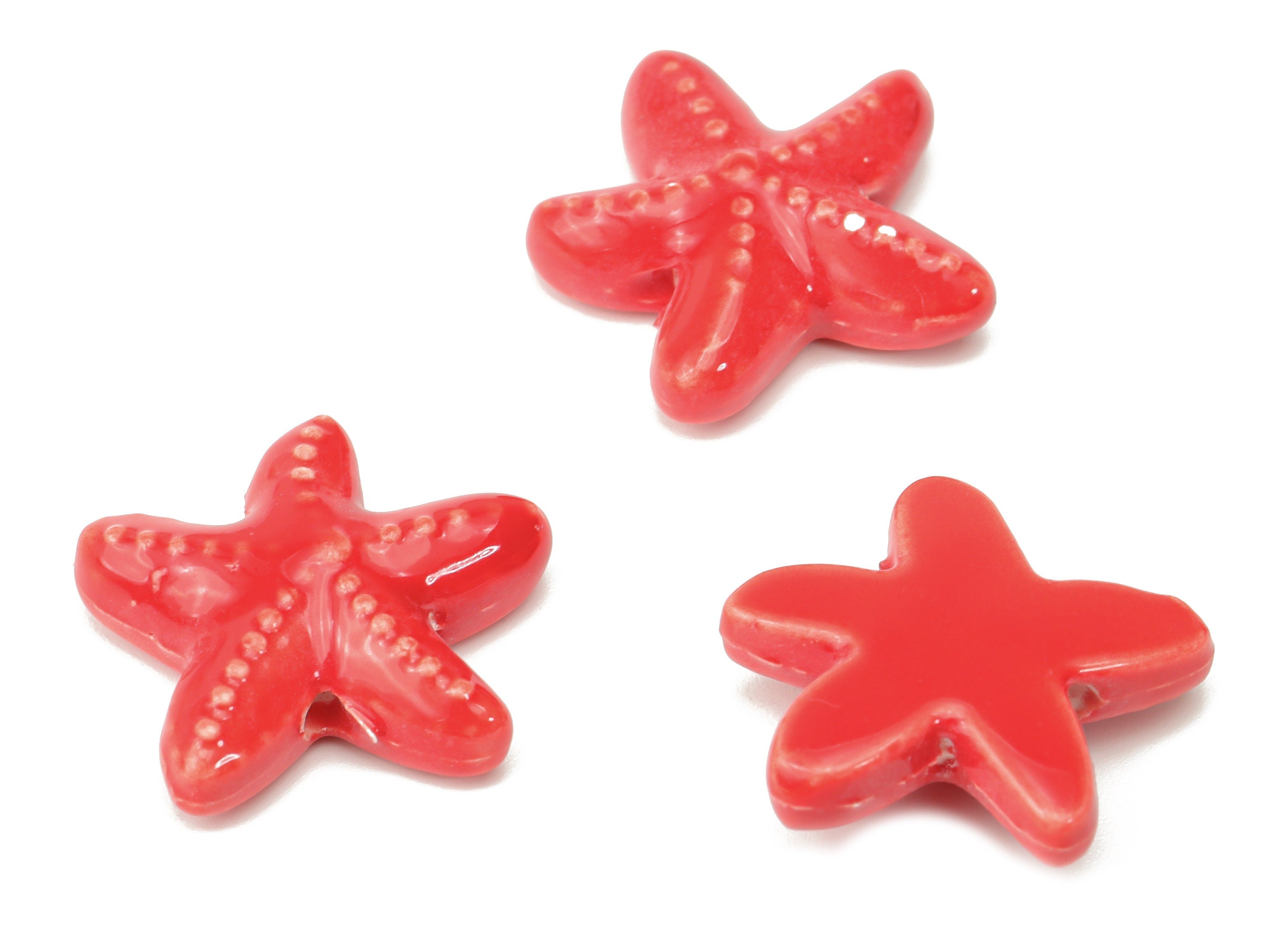Glazed Ceramic Starfish Beads - Red Carved Starfish Beads - Handmade Connectors Beads - Bracelet Making Beads - 17.8x17.8x5.84mm - NS1446D - DOMEDBAZAAR