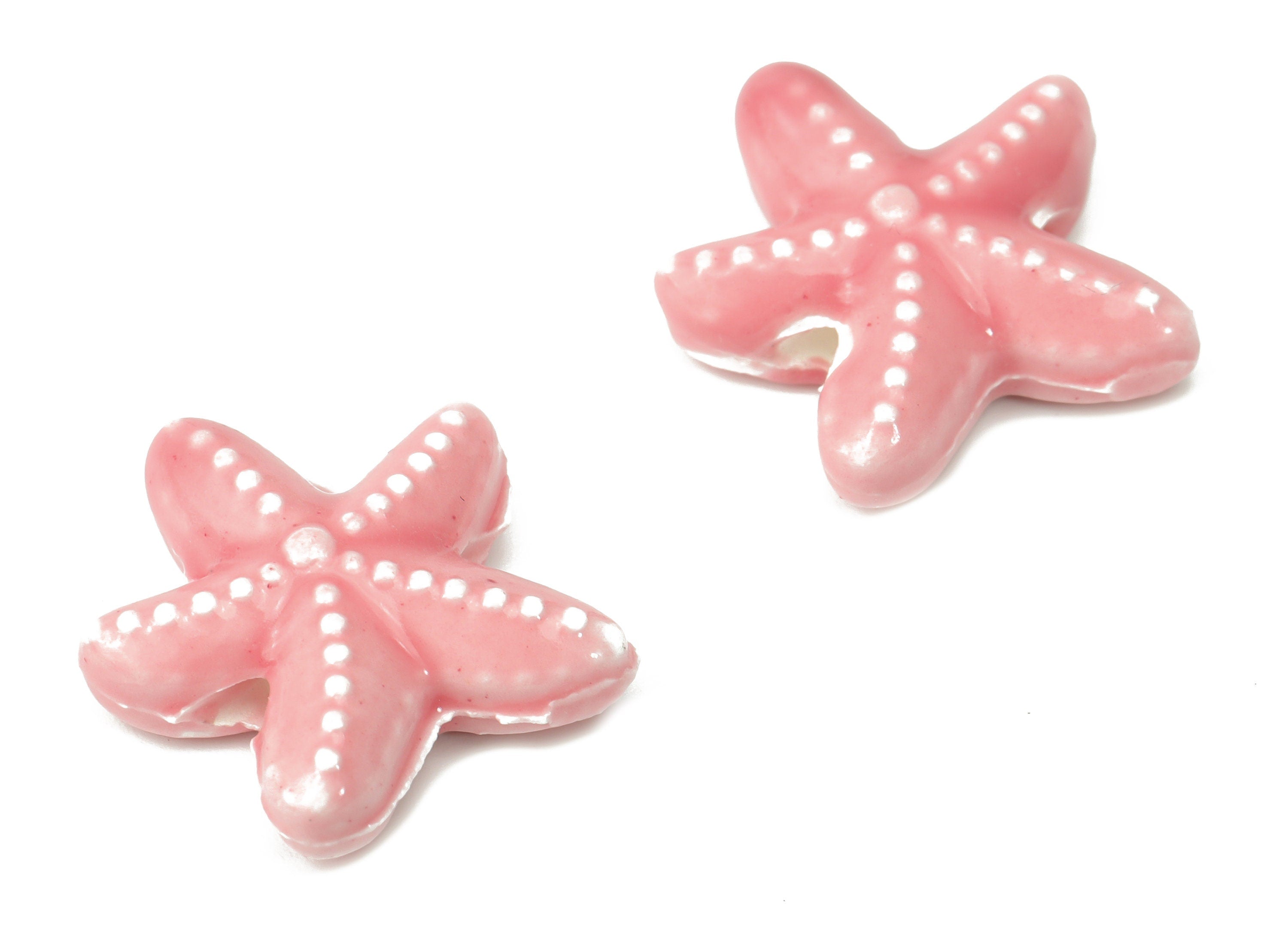 Glazed Ceramic Starfish Beads - Pink Carved Starfish Beads - Handmade Beads - Bracelet Beads - Connectors Beads - 17.8x17.8x5.84mm - NS1446E - DOMEDBAZAAR