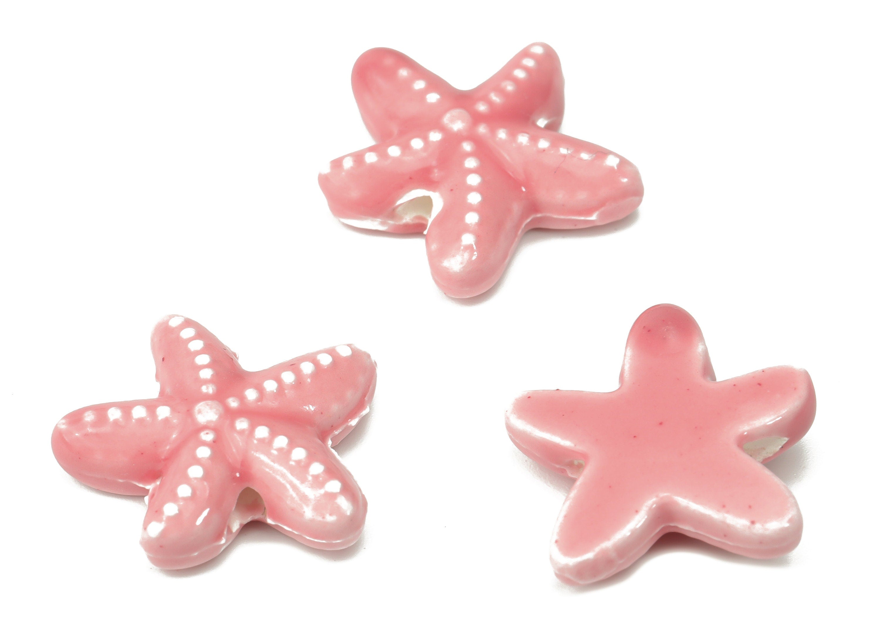 Glazed Ceramic Starfish Beads - Pink Carved Starfish Beads - Handmade Beads - Bracelet Beads - Connectors Beads - 17.8x17.8x5.84mm - NS1446E - DOMEDBAZAAR