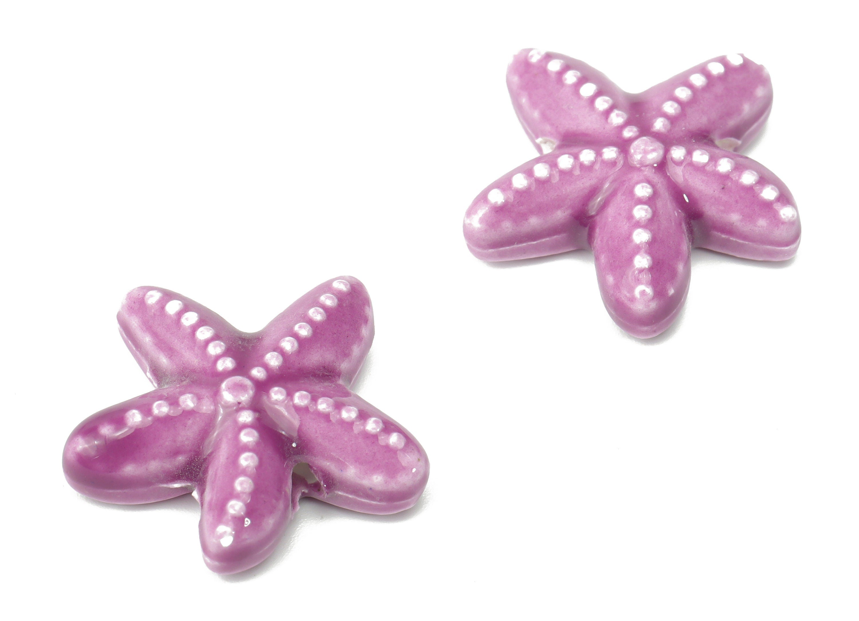 Glazed Ceramic Starfish Beads - Purple Carved Starfish Beads - Handmade Connectors Beads - Bracelet Making Beads - 17.8x17.8x5.8mm- NS1446H - DOMEDBAZAAR