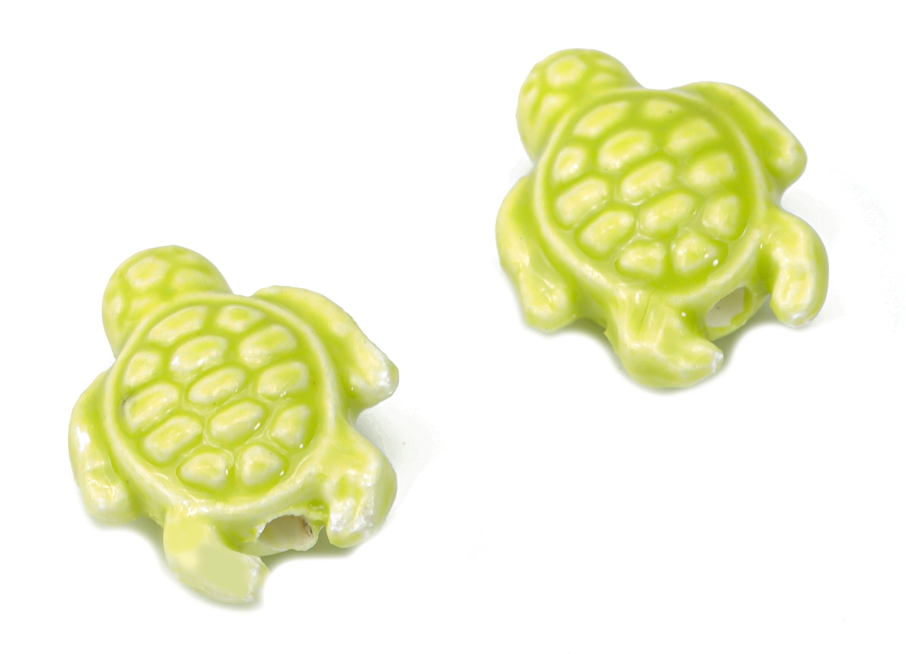 Glazed Ceramic Turtle Beads - Yellow Carved Turtle Beads - Handmade Connectors Beads - Bracelet Making Beads - 18.86x14.95x8.13mm - NS1836D - DOMEDBAZAAR