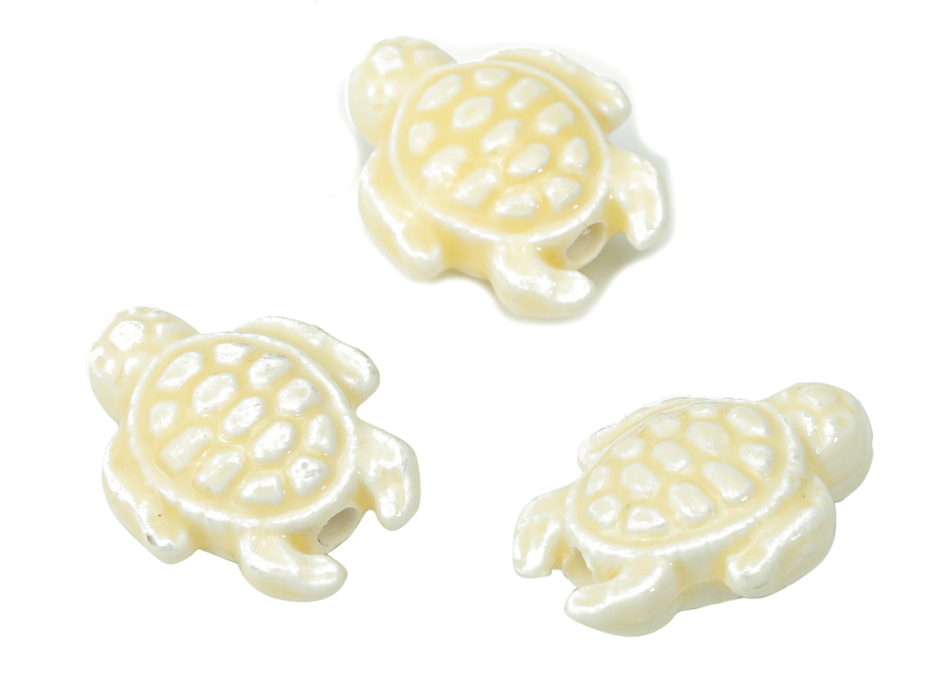 Glazed Ceramic Turtle Beads - White Carved Turtle Beads - Handmade Beads - Bracelet Beads - Connectors Beads - 18.86x14.95x8.13mm - NS1836G - DOMEDBAZAAR