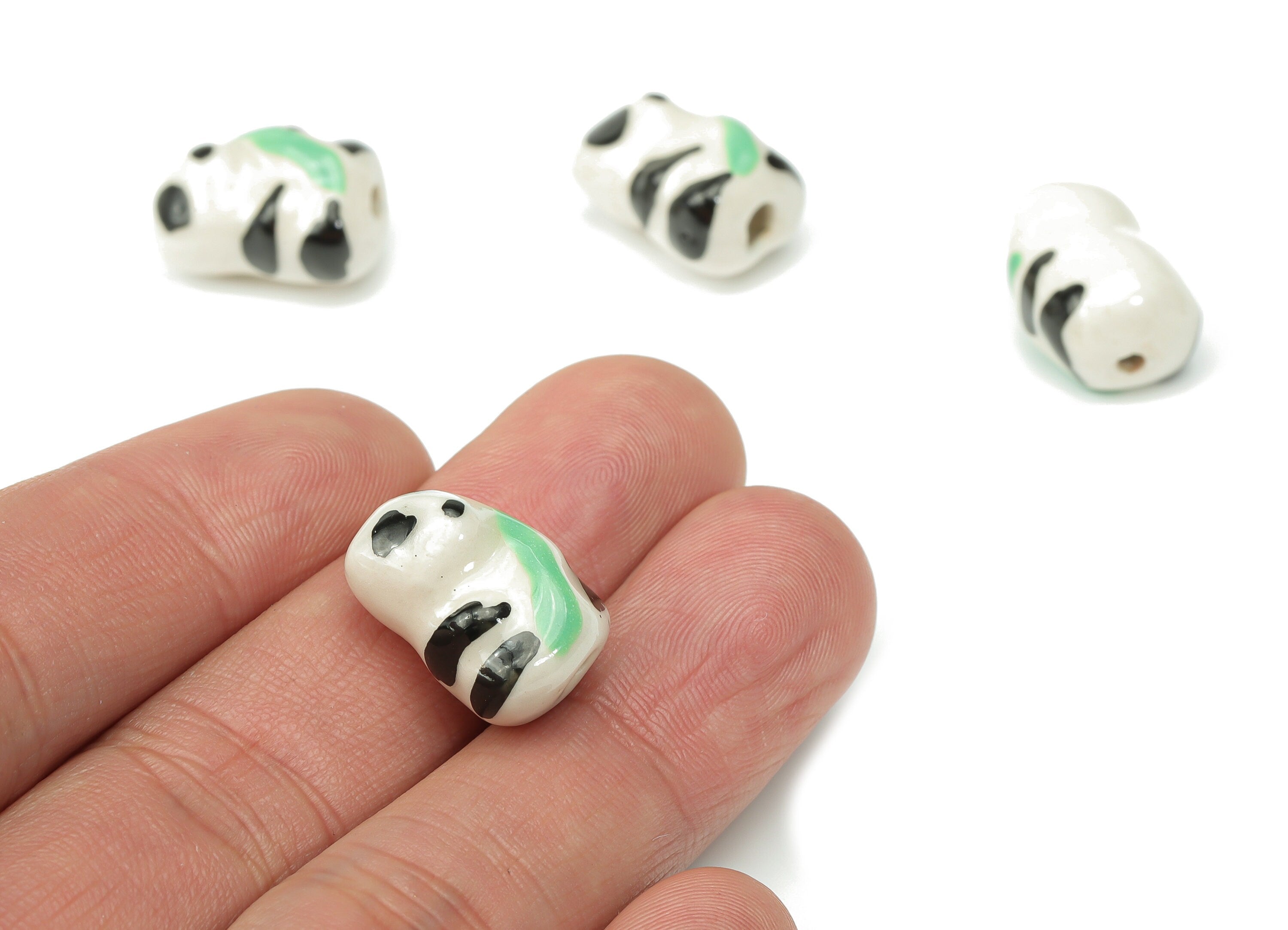 Glazed Ceramic Panda Beads - Carved Panda Beads - Handmade Beads - Bracelet Beads - Connectors Beads - 17.87x12.23x10.6mm - NS1833 - DOMEDBAZAAR