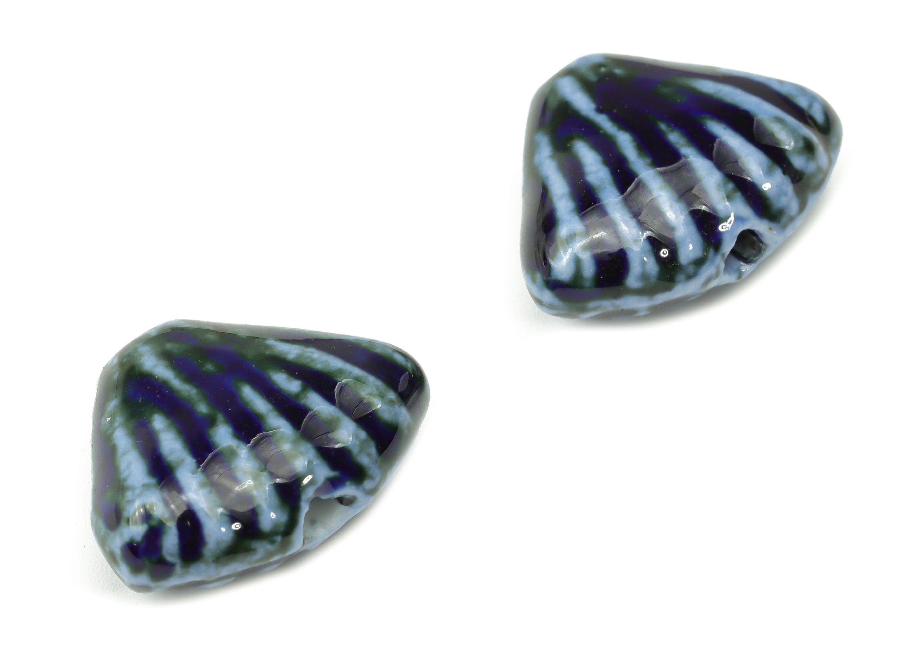 Glazed Ceramic Shell Beads - Carved Fan Beads - Handmade Beads - Bracelet Making Beads - Connectors Beads - 23.35x17.12x8.18mm - NS1806 - DOMEDBAZAAR