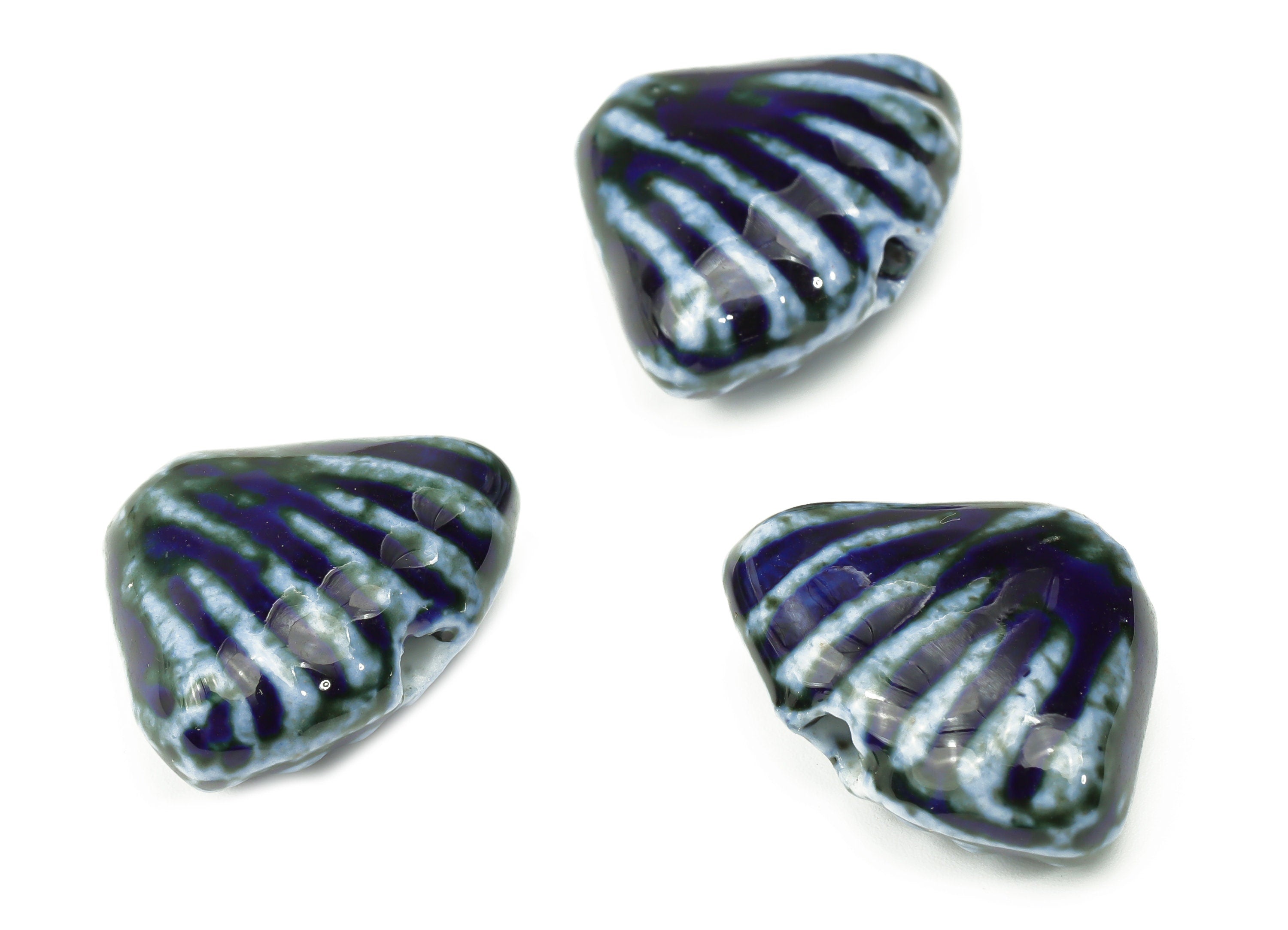 Glazed Ceramic Shell Beads - Carved Fan Beads - Handmade Beads - Bracelet Making Beads - Connectors Beads - 23.35x17.12x8.18mm - NS1806 - DOMEDBAZAAR