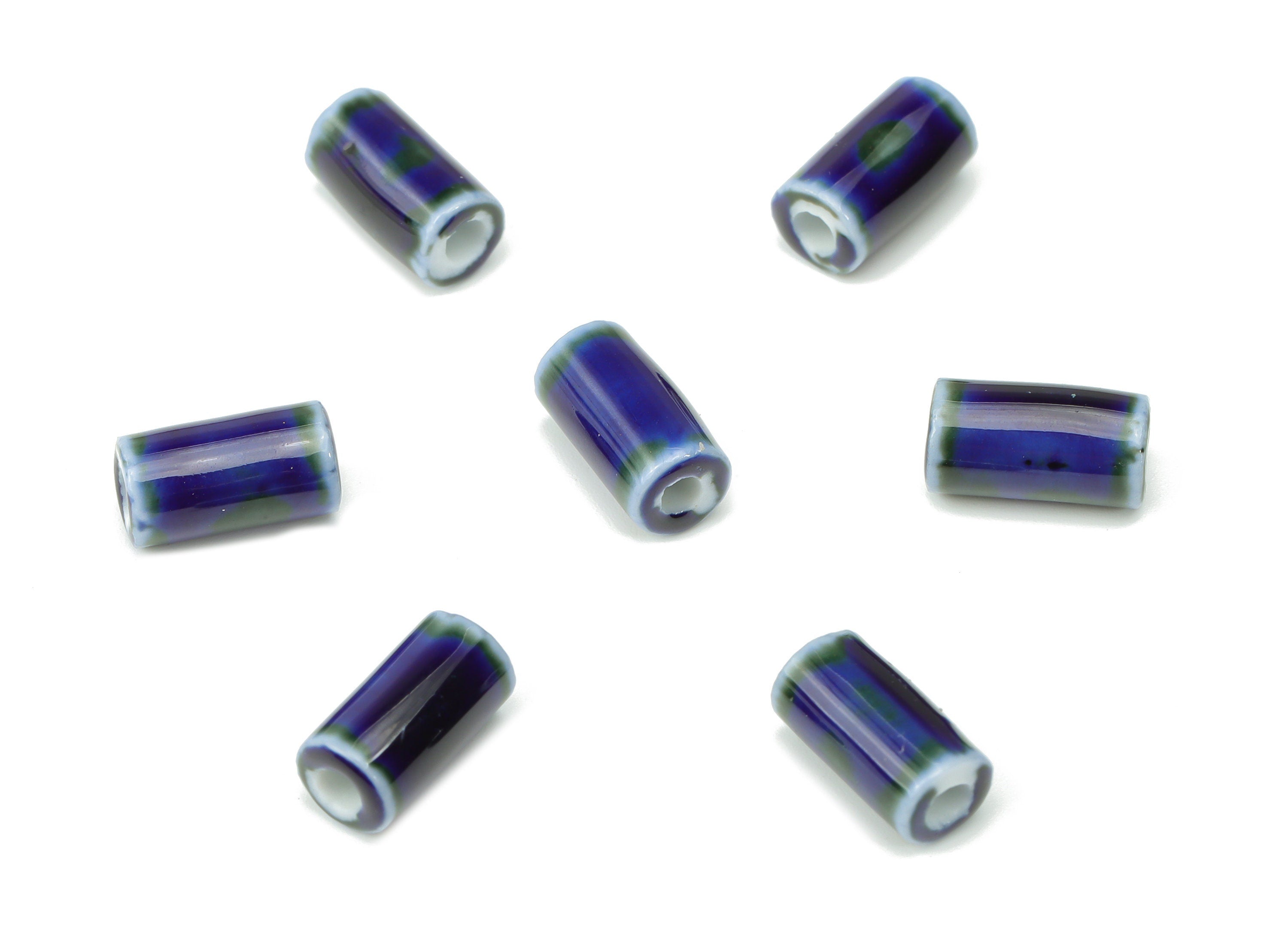 Glazed Ceramic Cylinder Beads - Carved Cylinder Beads - Handmade Beads - Bracelet Making Beads - Connectors Beads - 10.28x5.4x5.4mm - NS1781 - DOMEDBAZAAR