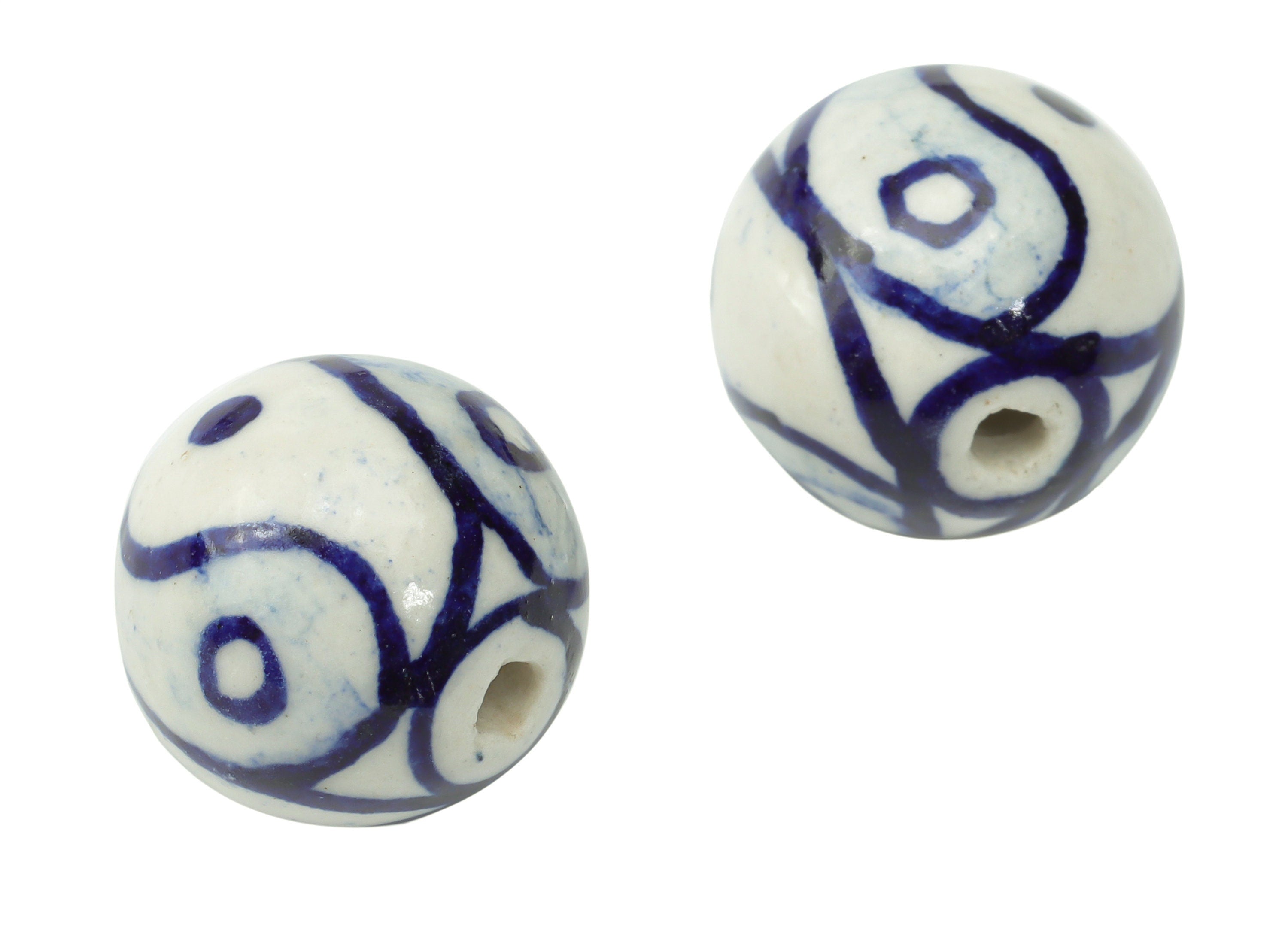 Glazed Ceramic Ball Beads - Carved Ball Beads - Handmade Beads - Bracelet Making Beads - Connectors Beads - 11.63x12x12mm - NS1838C - DOMEDBAZAAR