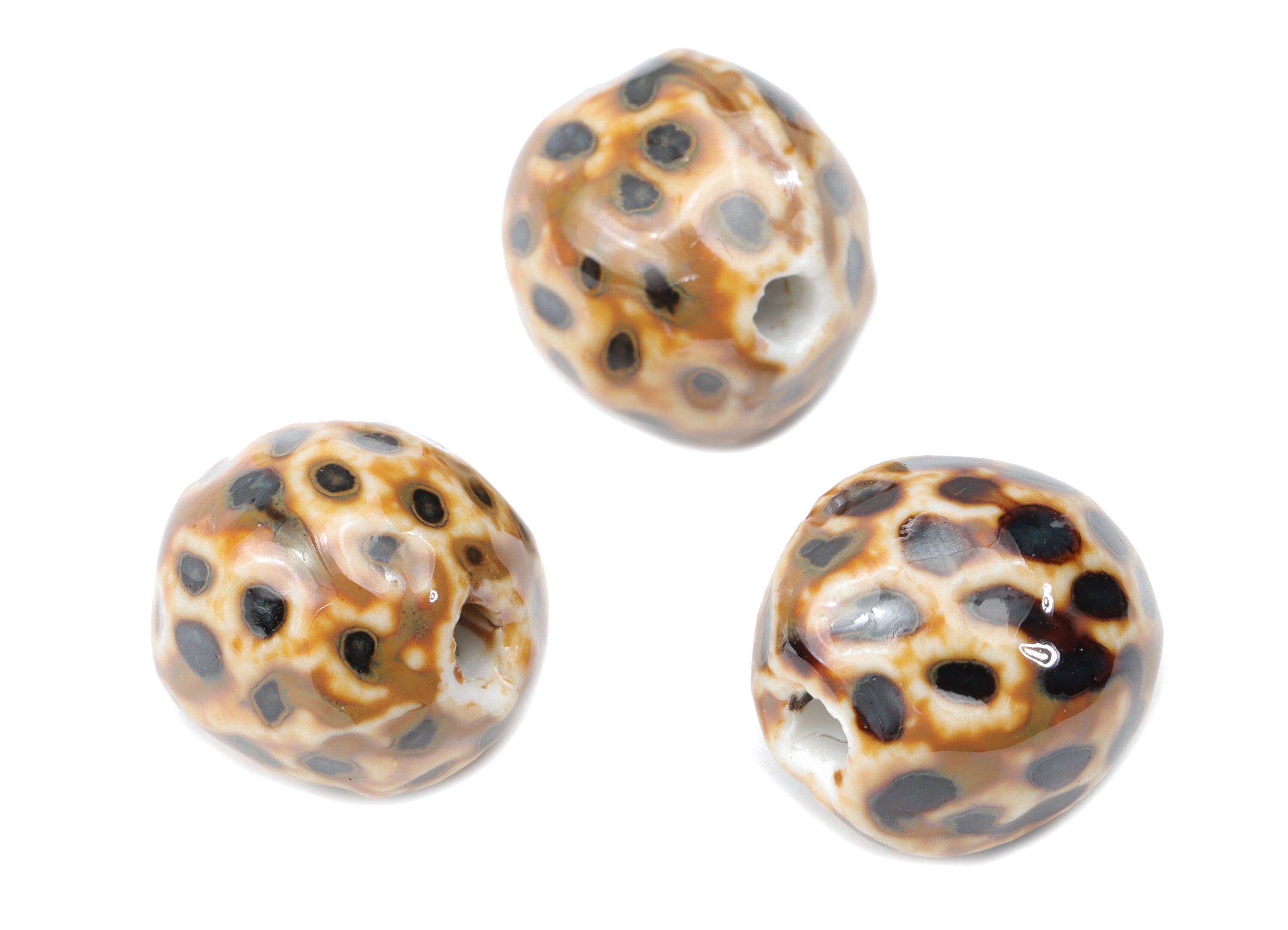 Glazed Ceramic Big Ball Beads - Carved Leopard Ball Beads - Handmade Connectors Beads - Bracelet Making Beads - 14.91x14.91x14.51mm - NS1802 - DOMEDBAZAAR