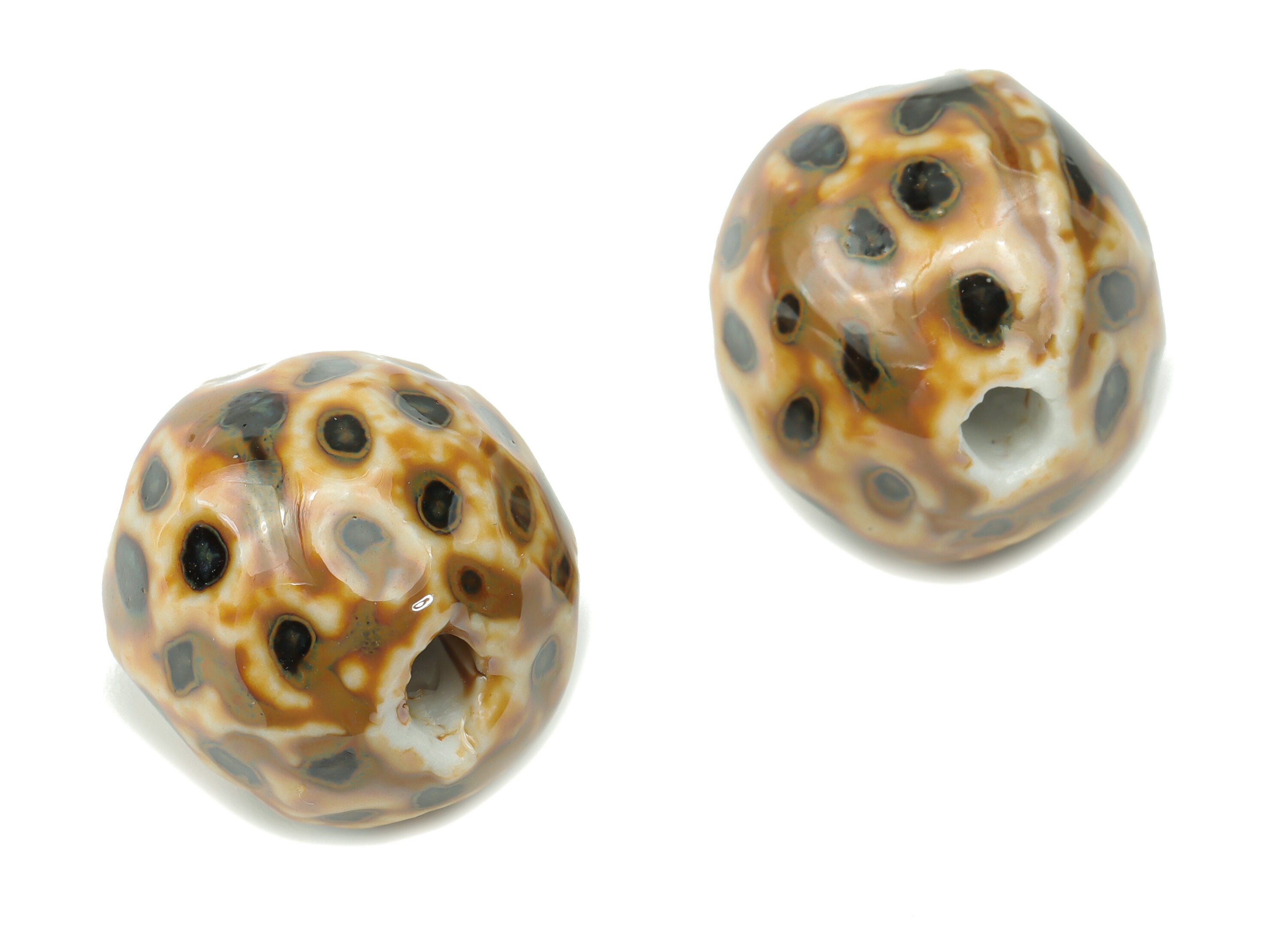 Glazed Ceramic Big Ball Beads - Carved Leopard Ball Beads - Handmade Connectors Beads - Bracelet Making Beads - 14.91x14.91x14.51mm - NS1802 - DOMEDBAZAAR