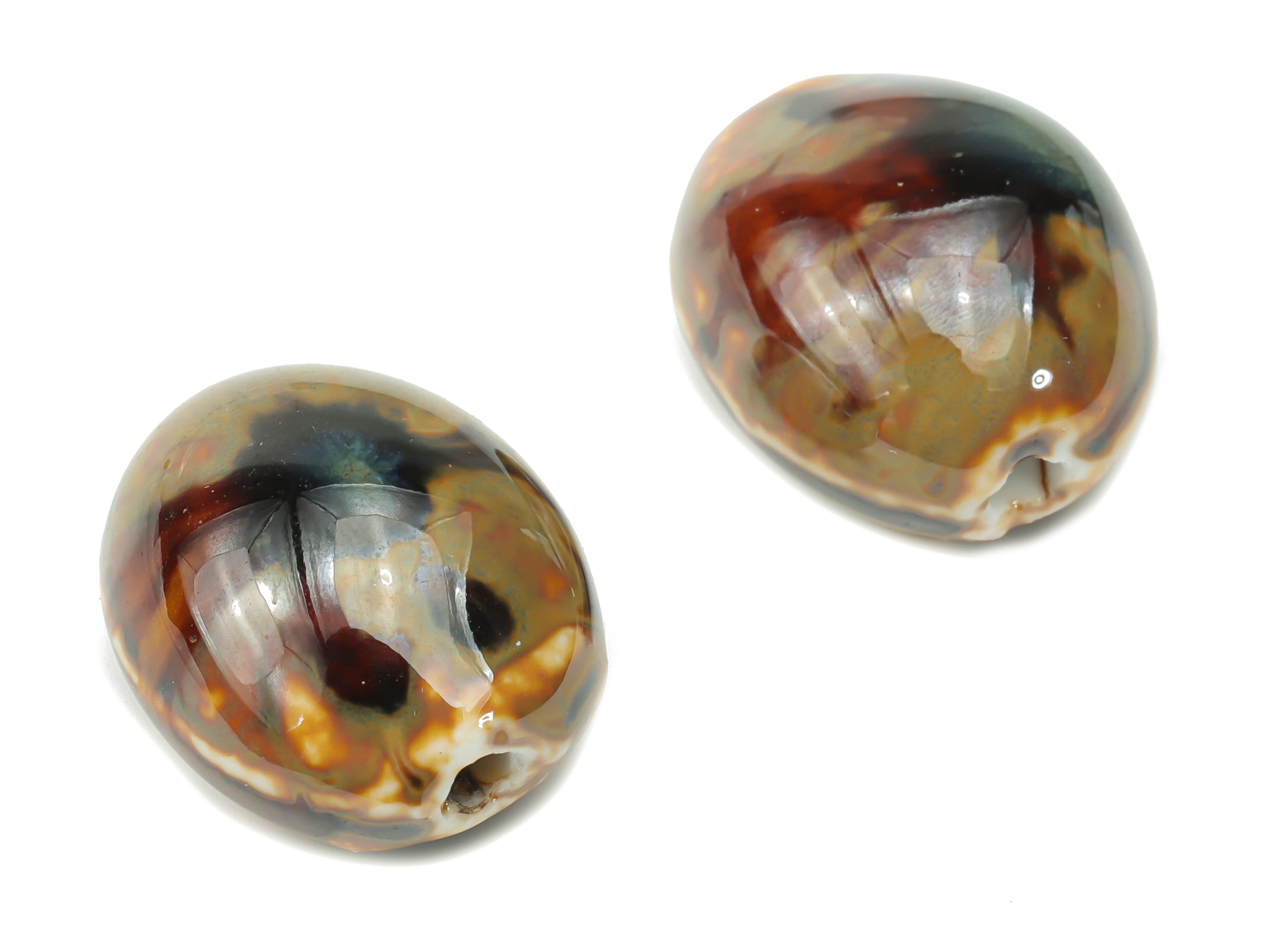 Glazed Ceramic Long Oval Beads - Carved Oval Beads - Handmade Beads - Bracelet Making Beads - Connectors Beads - 21.12x17.93x12.5mm - NS1809 - DOMEDBAZAAR