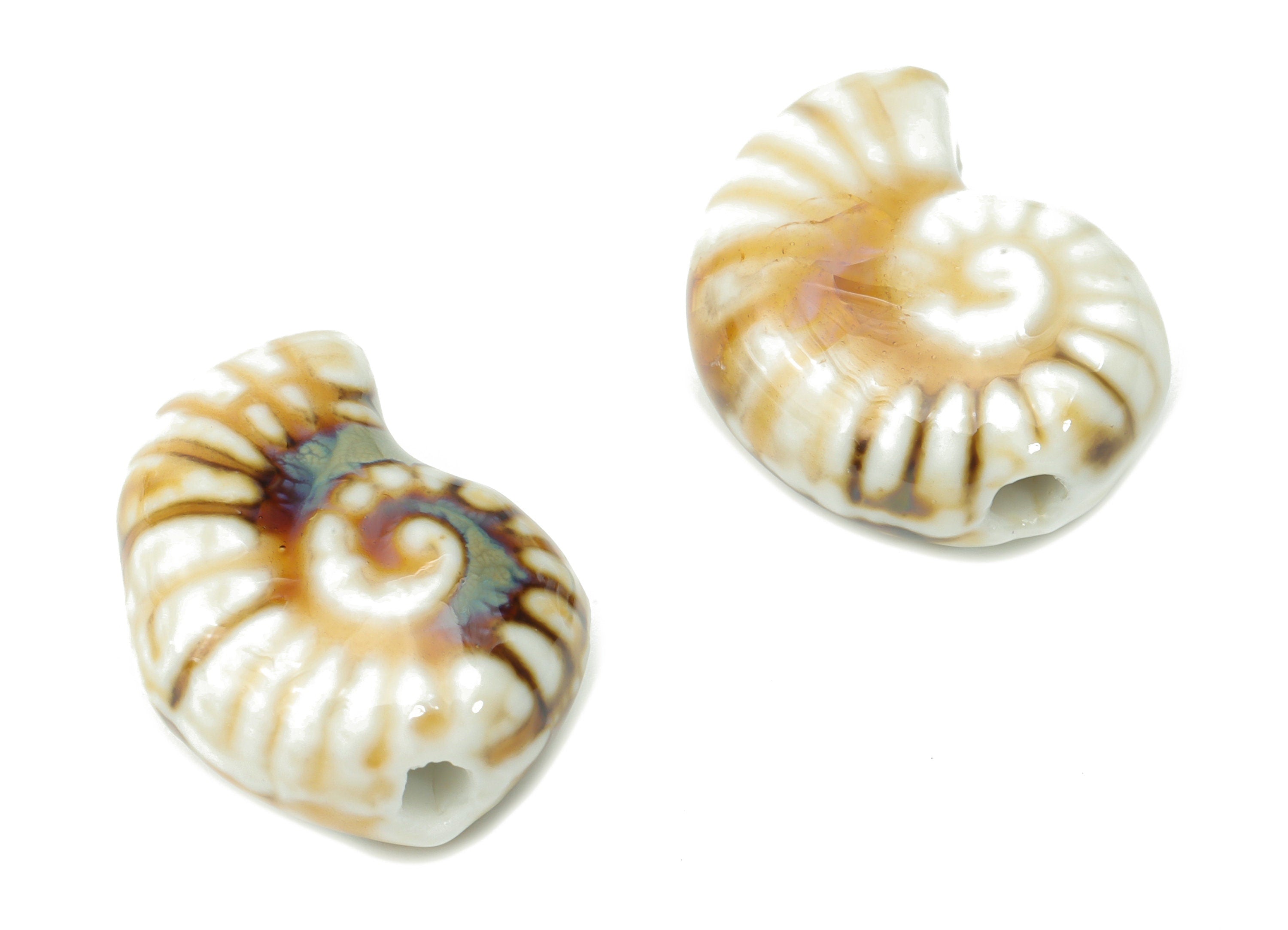 Glazed Ceramic Snail Beads - Carved Snail Beads - Handmade Beads - Bracelet Beads - Connectors Beads - 20.7x15.63x8.63mm - NS1807 - DOMEDBAZAAR