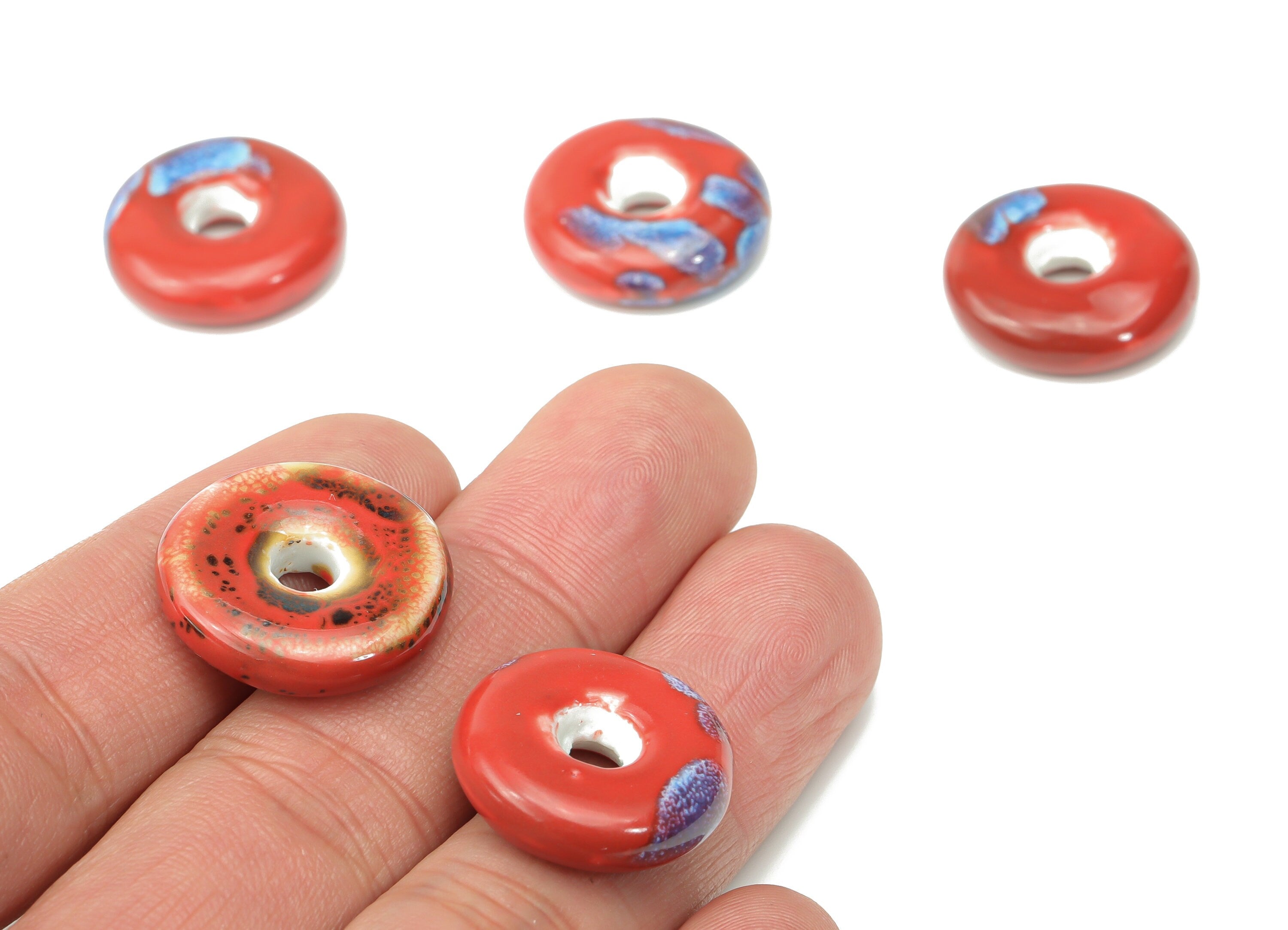 Glazed Ceramic Donate Beads - Carved Circle Beads - Handmade Beads - Bracelet Making Beads - Connectors Beads - 20.26x20.26x5.97mm - NS1794 - DOMEDBAZAAR