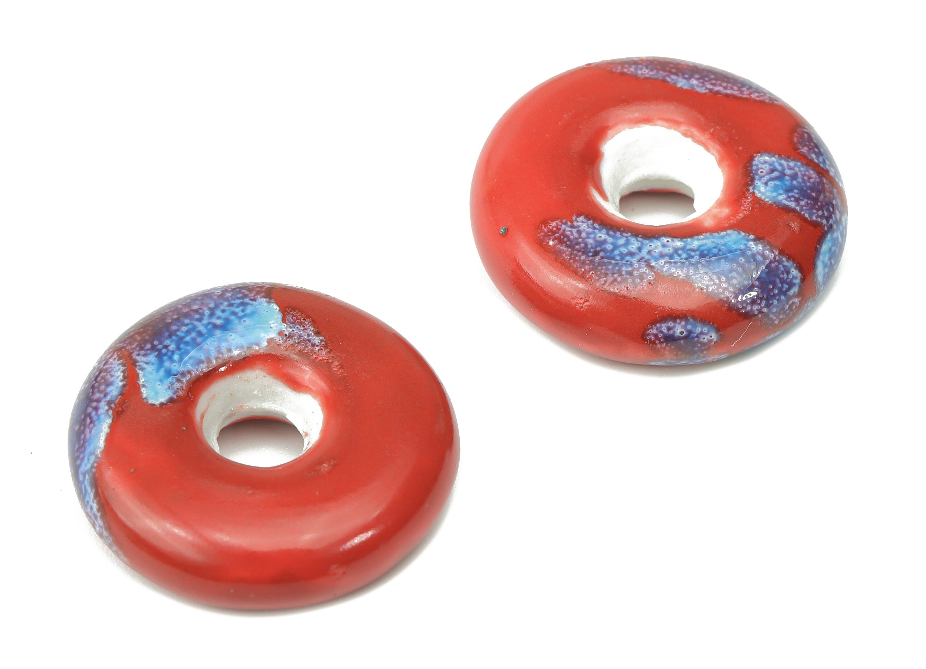 Glazed Ceramic Donate Beads - Carved Circle Beads - Handmade Beads - Bracelet Making Beads - Connectors Beads - 20.26x20.26x5.97mm - NS1794 - DOMEDBAZAAR