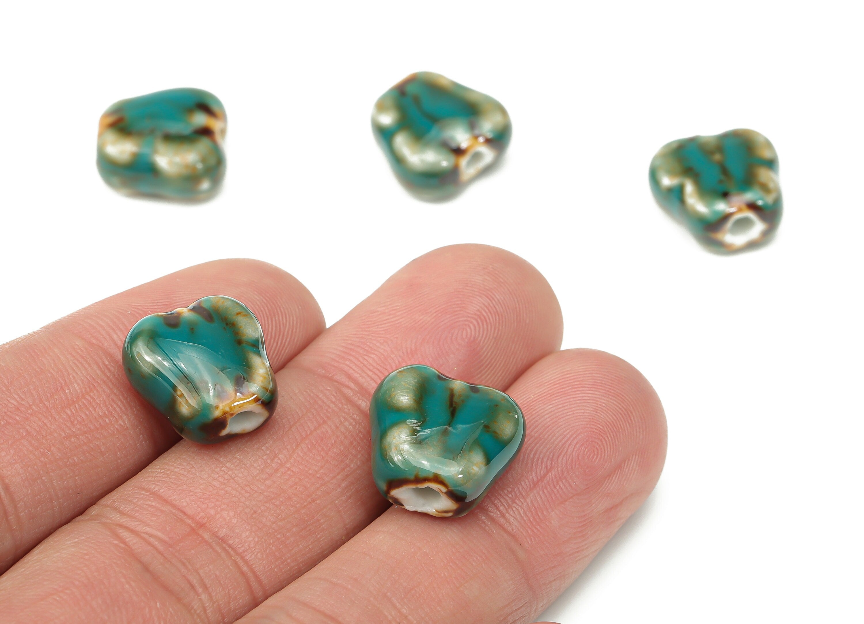 Glazed Ceramic Butterfly Beads - Carved Butterfly Beads - Handmade Connectors Beads - Bracelet Making Beads - 13.56x13.74mx7.55mm - NS1845 - DOMEDBAZAAR